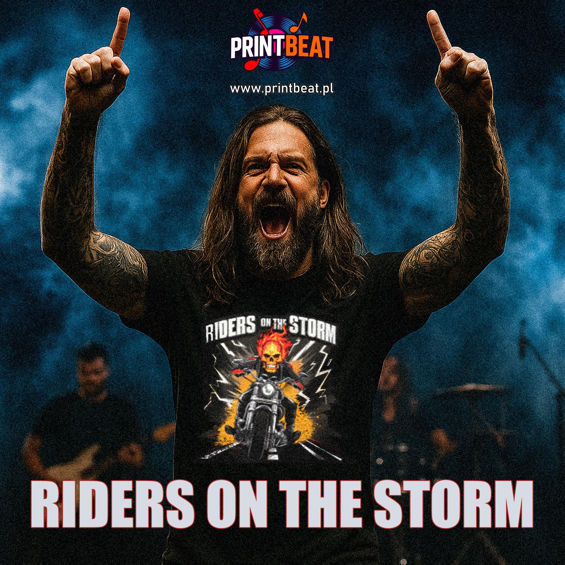 "RIDERS ON THE STORM" Motorcycle T-Shirt — Skull Biker Graphic Tee product thumbnail image "RIDERS ON THE STORM" Motorcycle T-Shirt — Skull Biker Graphic Tee product thumbnail image