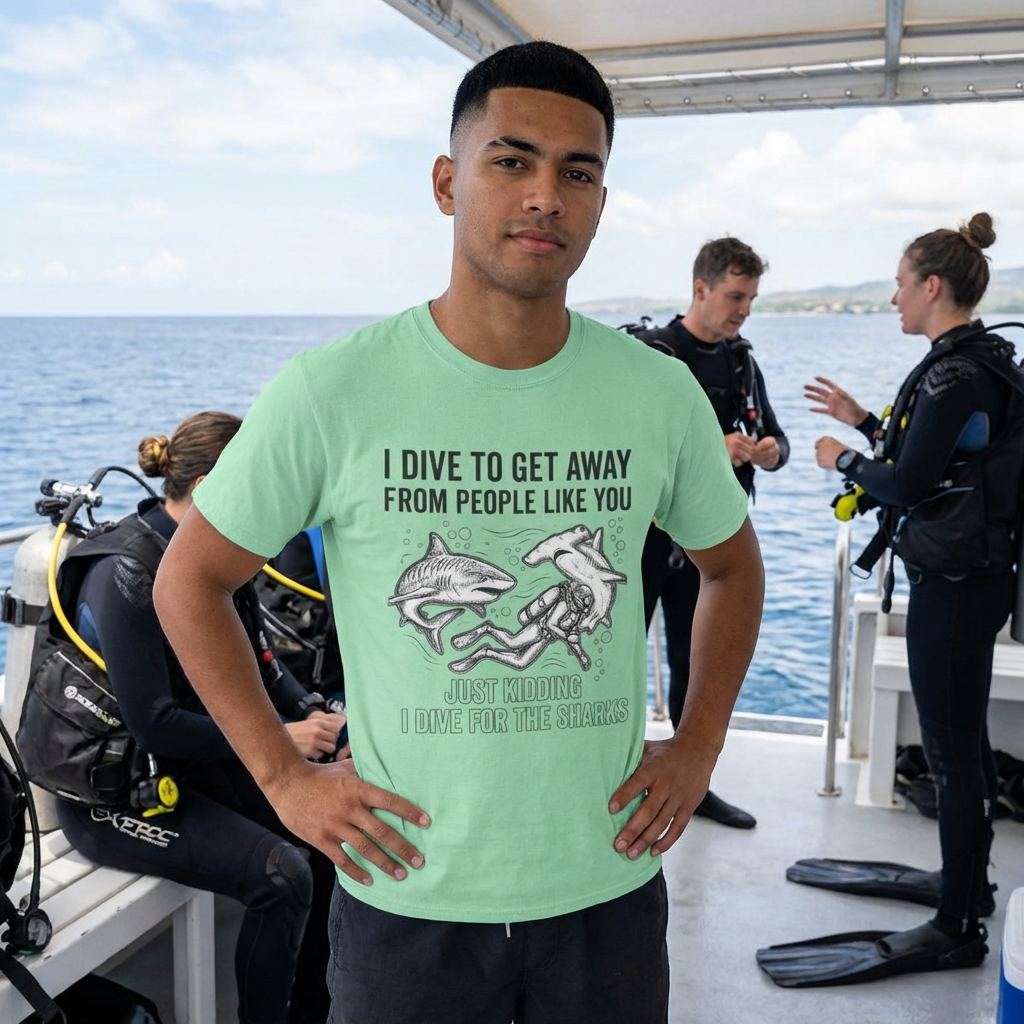 Diving shirt. I dive to get away from people. product thumbnail image Diving shirt. I dive to get away from people. product thumbnail image