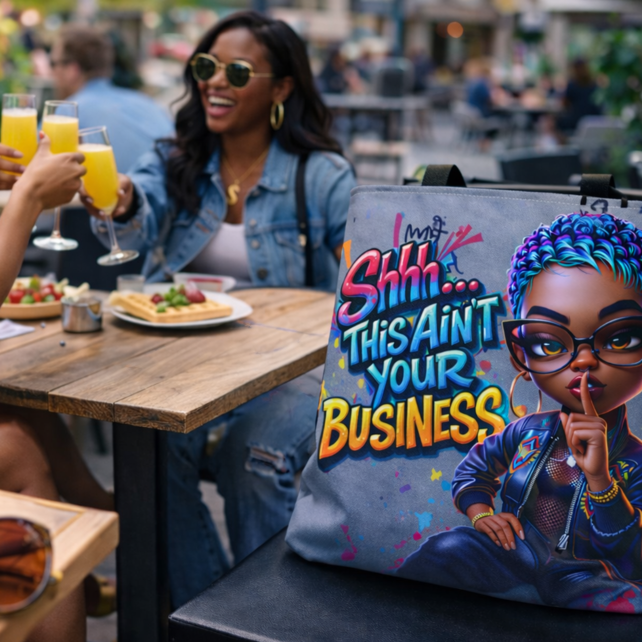 "Shhh... This Ain't Your Business" Afro Punk Illustration Tote Bag product thumbnail image "Shhh... This Ain't Your Business" Afro Punk Illustration Tote Bag product thumbnail image
