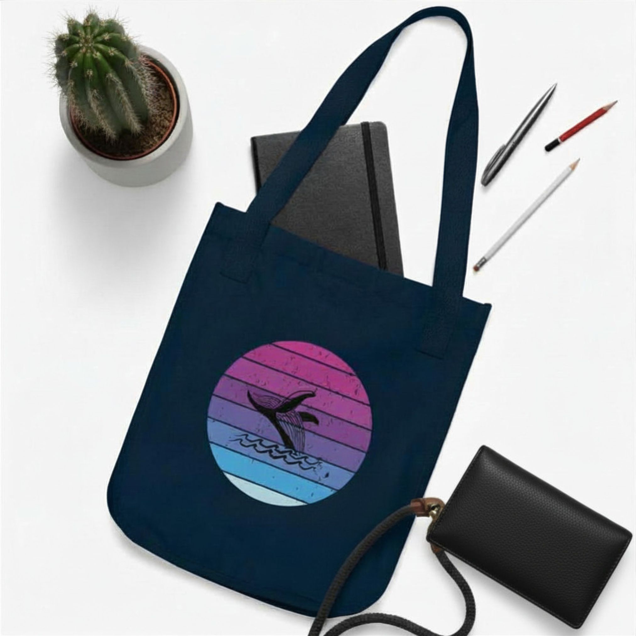 Calm Ocean Sunset Whale Tote product thumbnail image Calm Ocean Sunset Whale Tote product thumbnail image