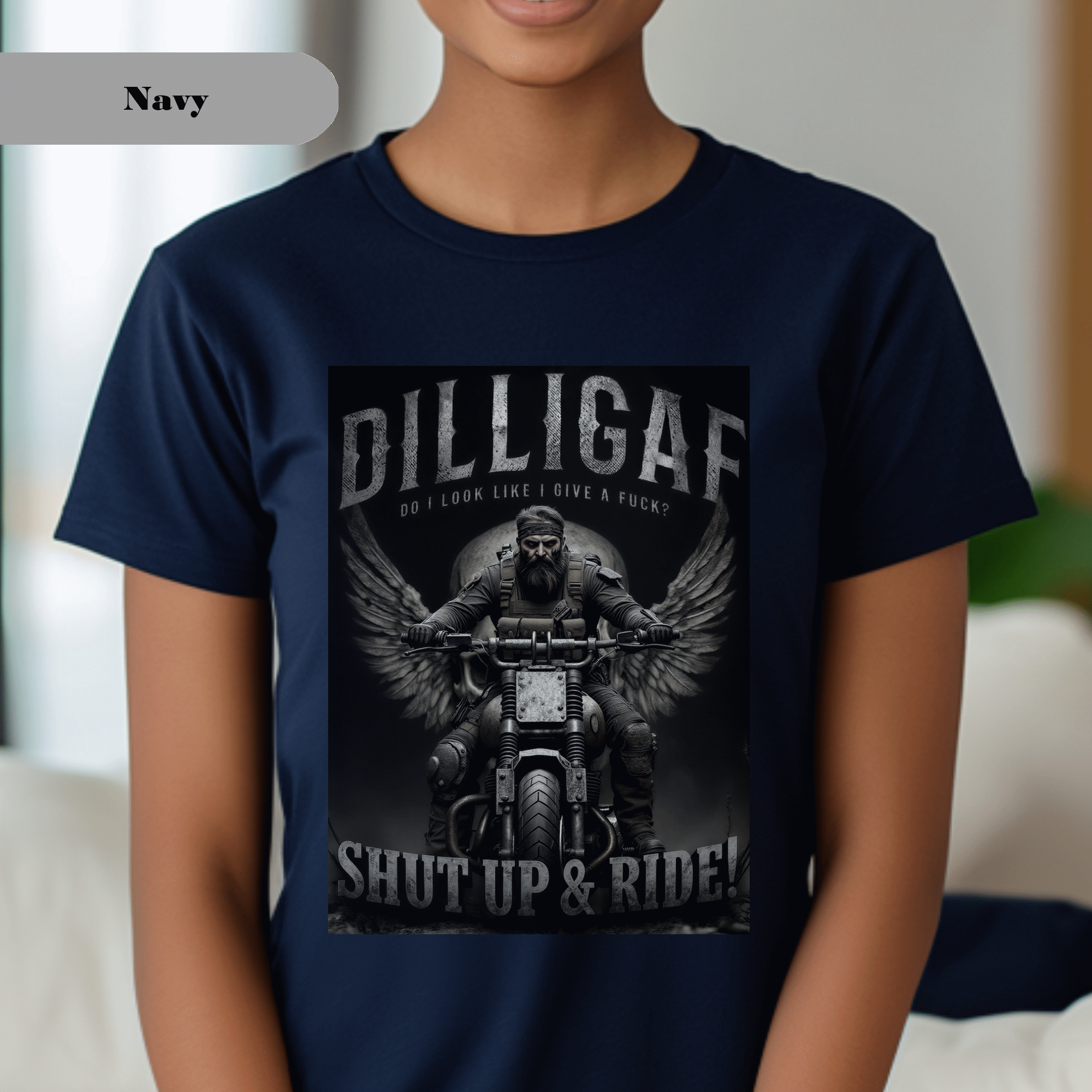 DILLIGAF T-Shirt | Shut Up &amp; Ride Shirt | Motorcycle Graphic Tee product thumbnail image