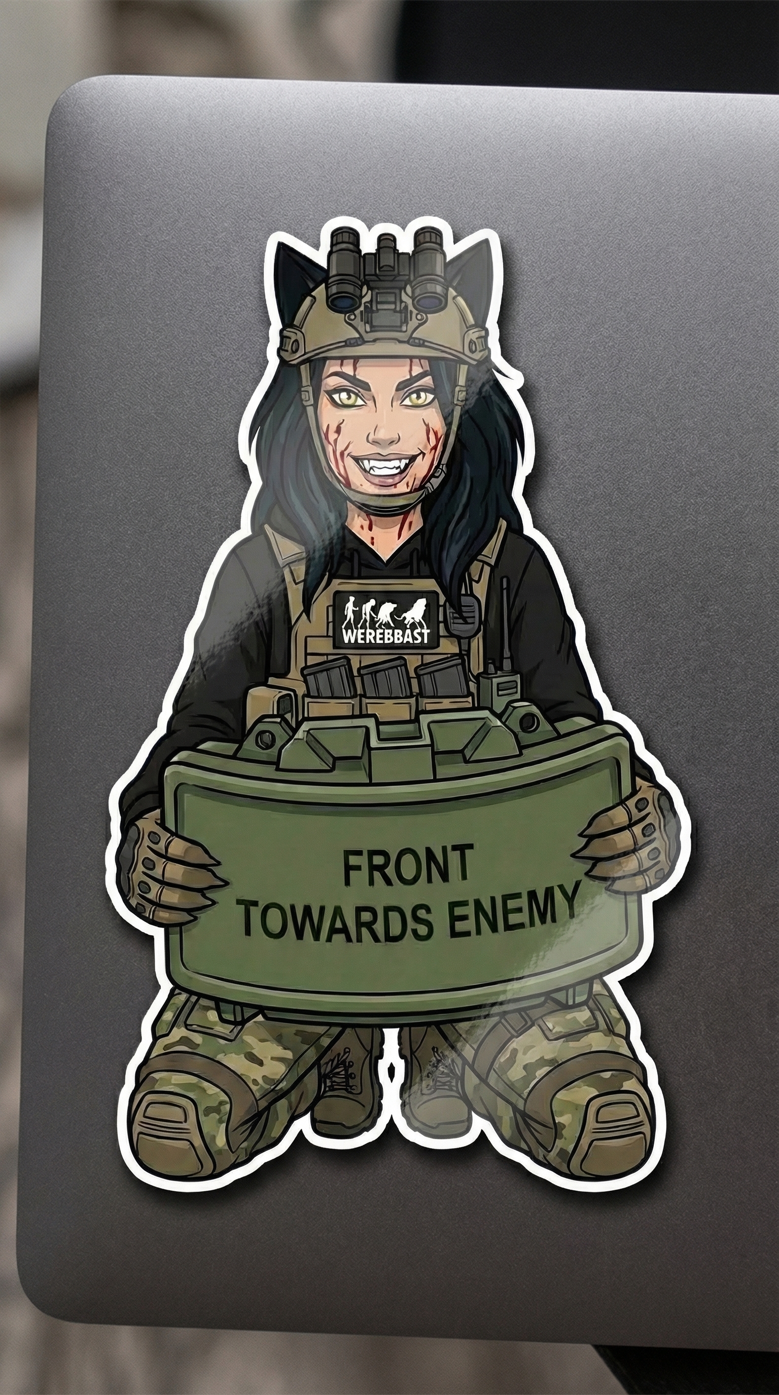 Rhea “Front Towards Enemy” WereBeast Sticker product thumbnail image