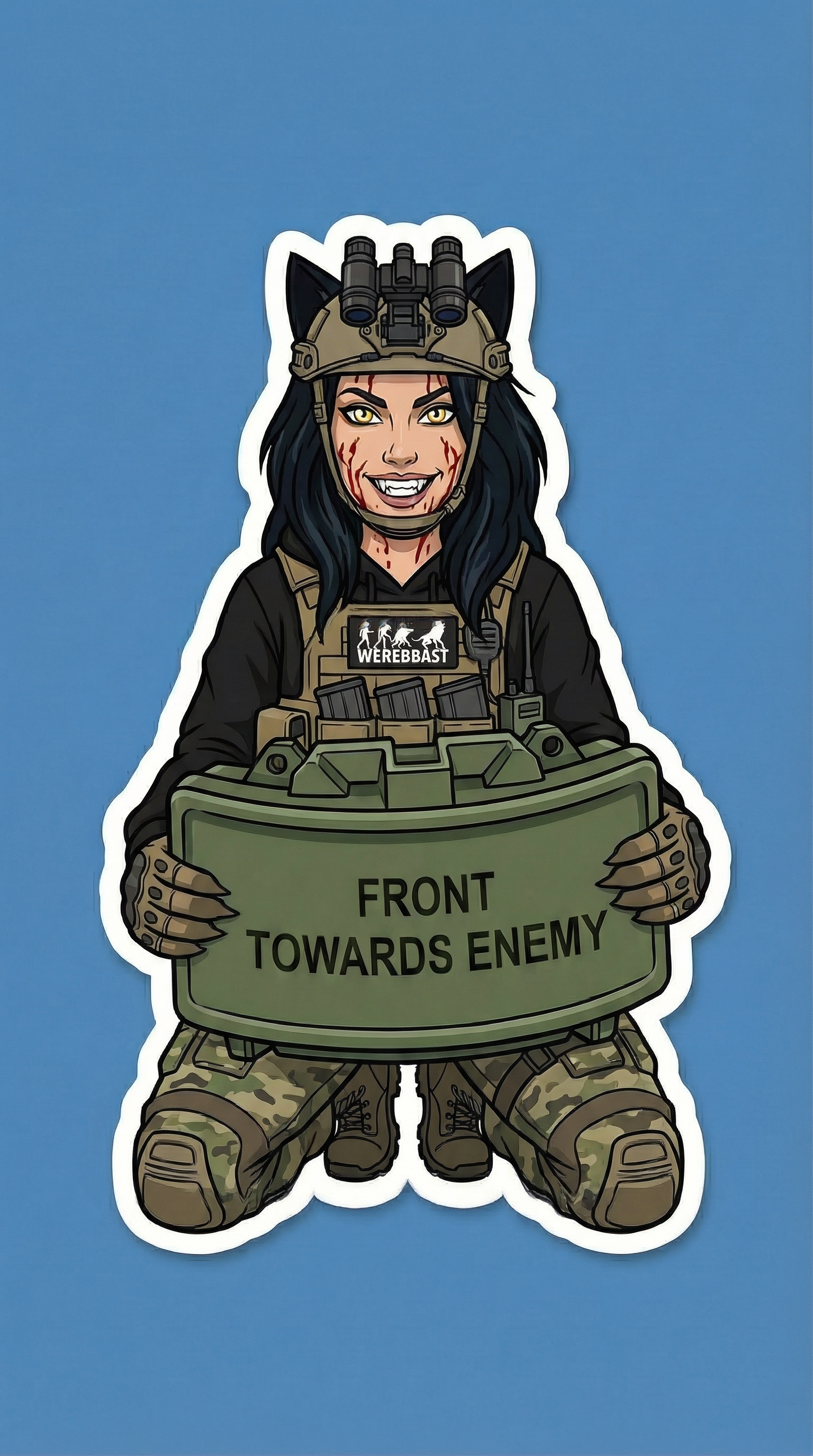 Rhea “Front Towards Enemy” WereBeast Sticker product thumbnail image Rhea “Front Towards Enemy” WereBeast Sticker product thumbnail image