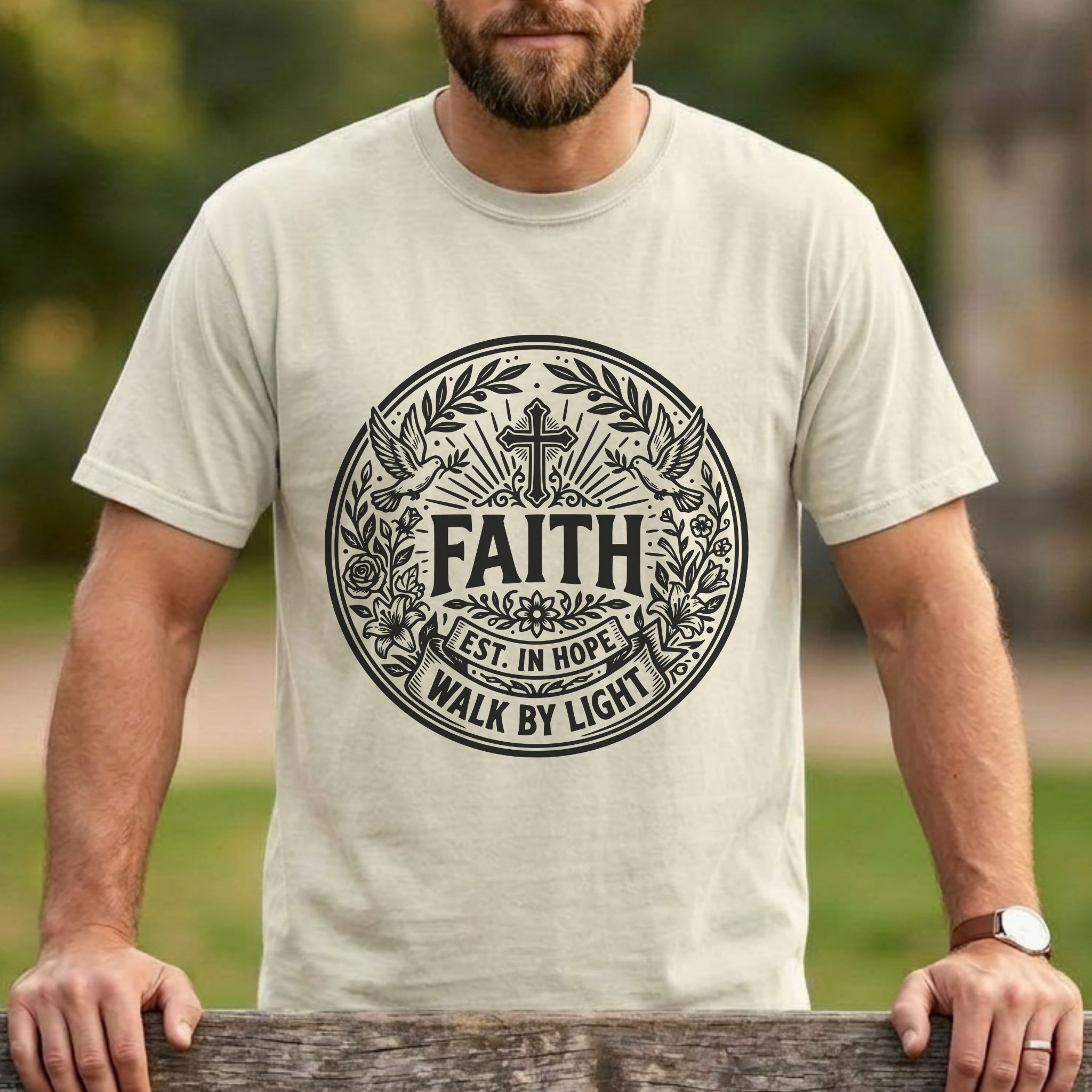 Faith Christian Linocut Graphic Tee – Walk by Light Shirt – Comfort Colors 1717