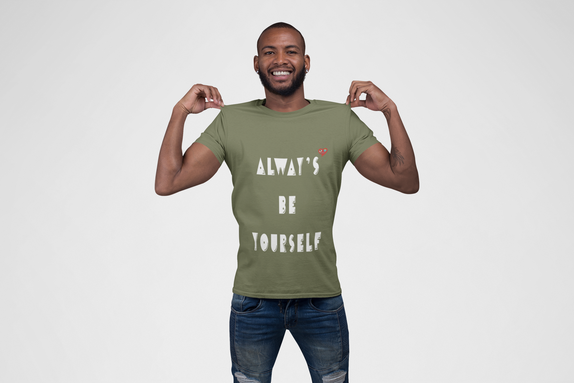 Always Be Yourselfr  T-Shirt — Minimal Small Red Heart Chest Tee product thumbnail image