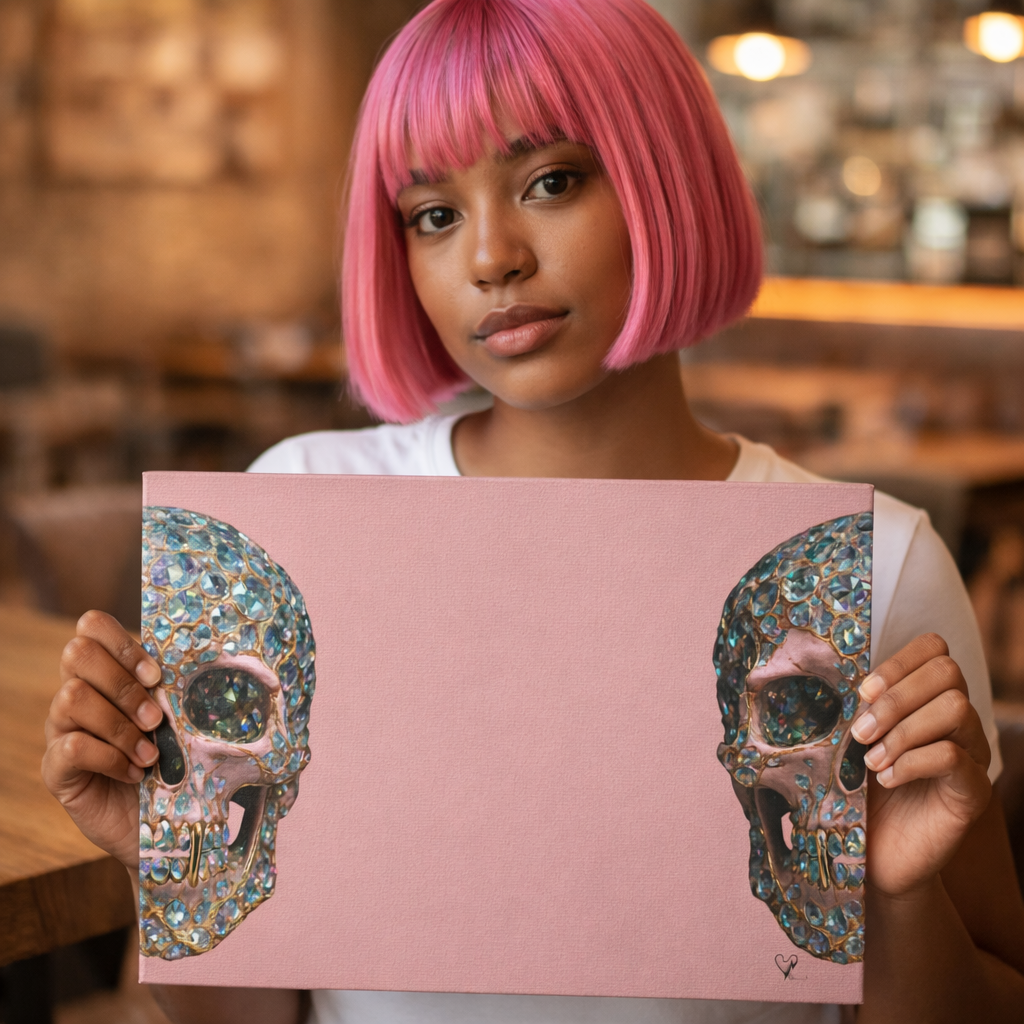 Pink Jeweled Skull Glass Cutting Board — Glam Gothic Kitchen Decor product thumbnail image