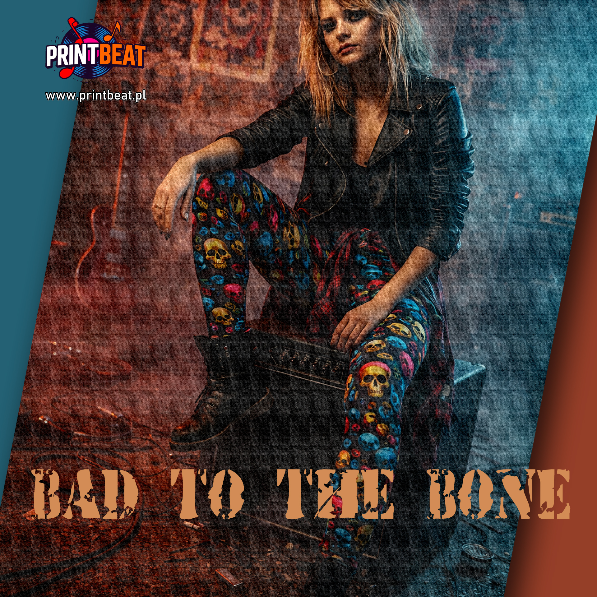 "BAD TO THE BONE" Neon Skull Print Leggings — Colorful Gothic All-Over-Print Women's Leggings