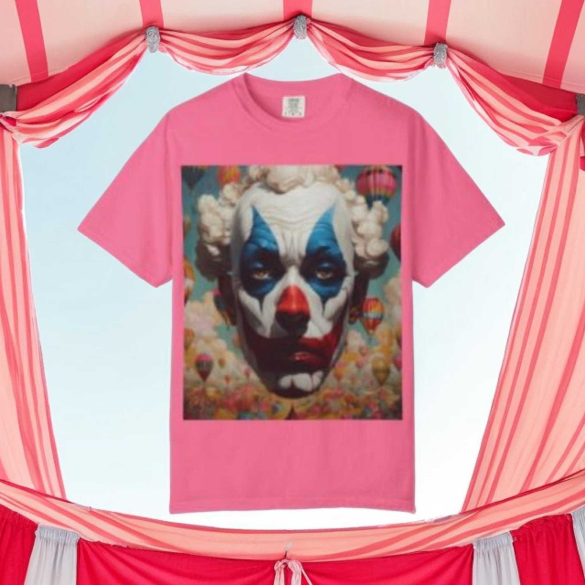 Clown Face Graphic T‑Shirt — Surreal Balloon Carnival Art Tee