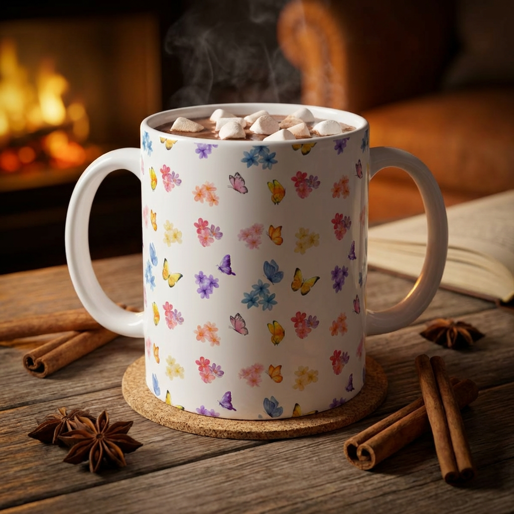 Butterfly Floral Ceramic Mug – Colorful Watercolor Pattern (11oz &amp; 15oz) product thumbnail image
