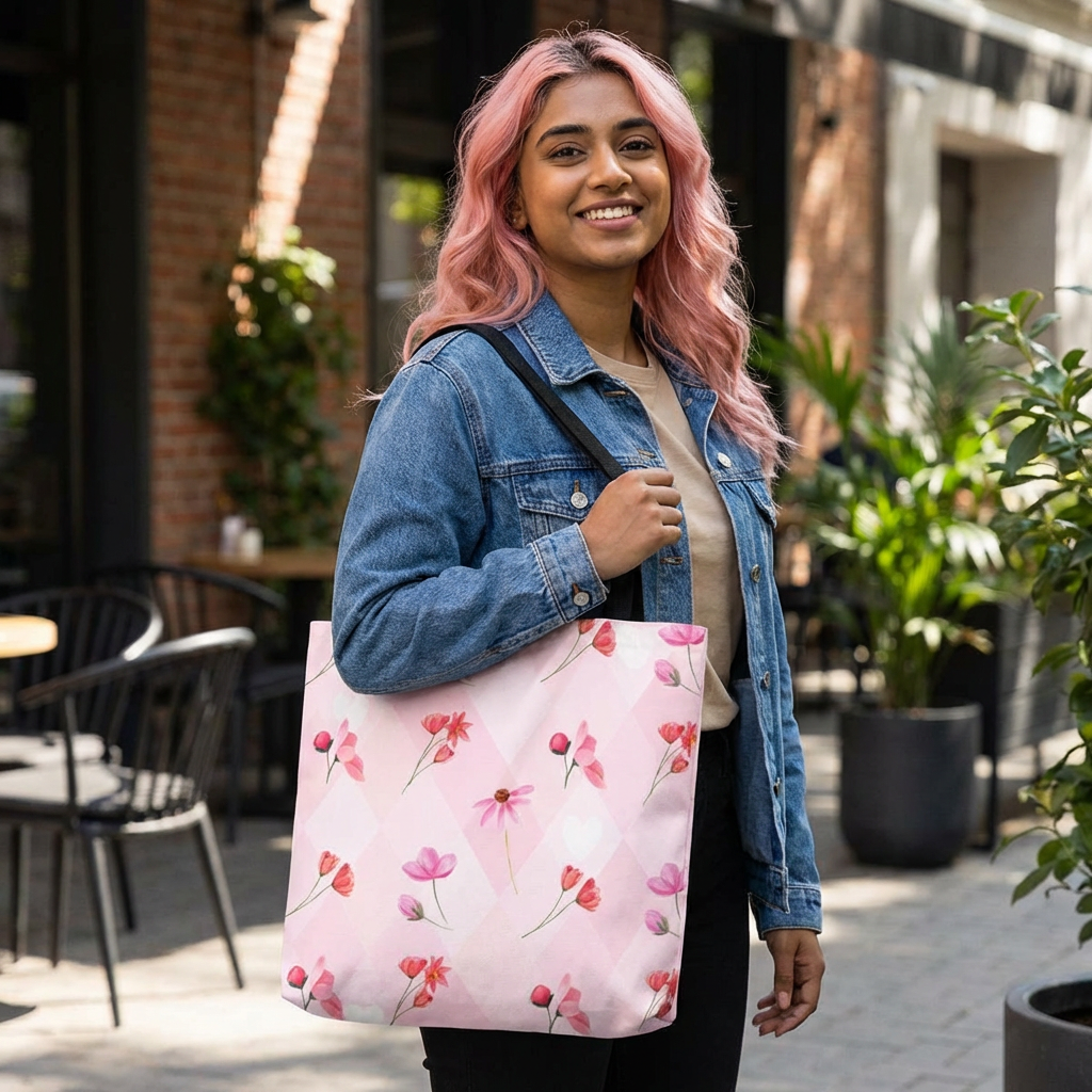 Pink Watercolor Wildflower Tote Bag