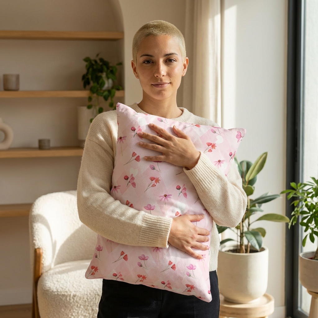 Pink Floral Lumbar Pillow — Watercolor Petal Pattern Decorative Cushion product thumbnail image