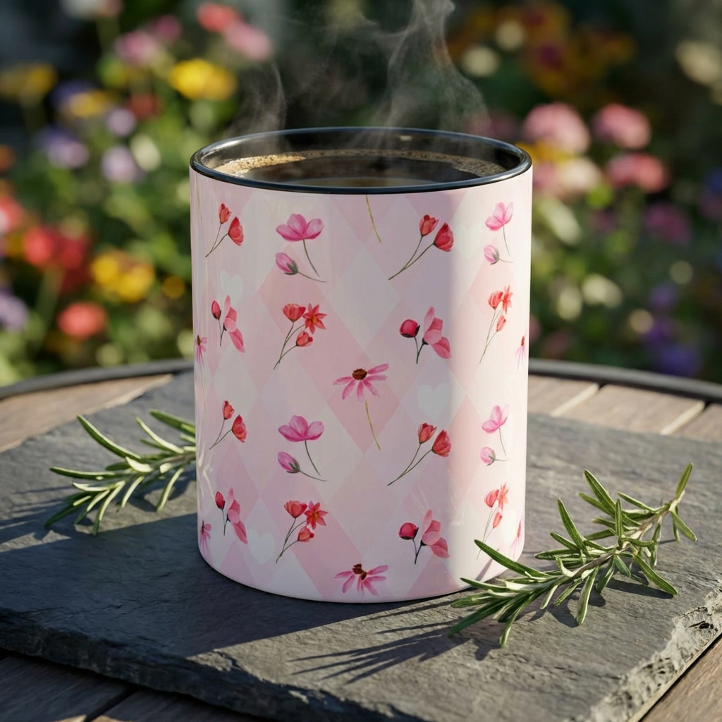 Pink Floral Accent Coffee Mug — Watercolor Wildflowers Pattern (11/15oz) product thumbnail image