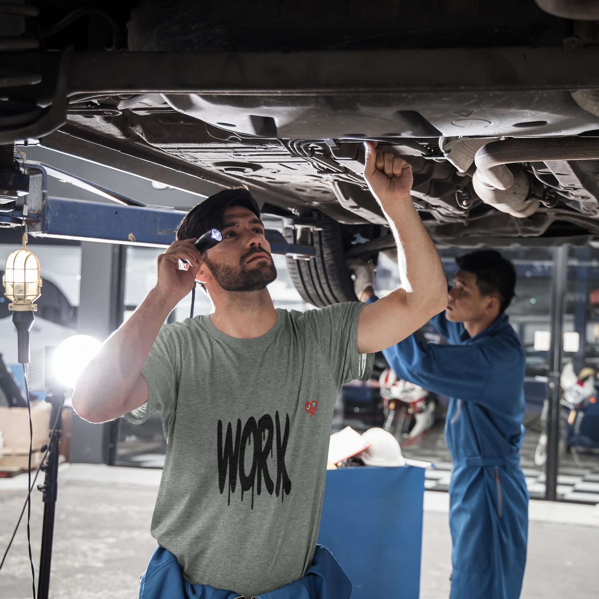 Work Graphic T-Shirt with Mini Heart Logo product thumbnail image Work Graphic T-Shirt with Mini Heart Logo product thumbnail image