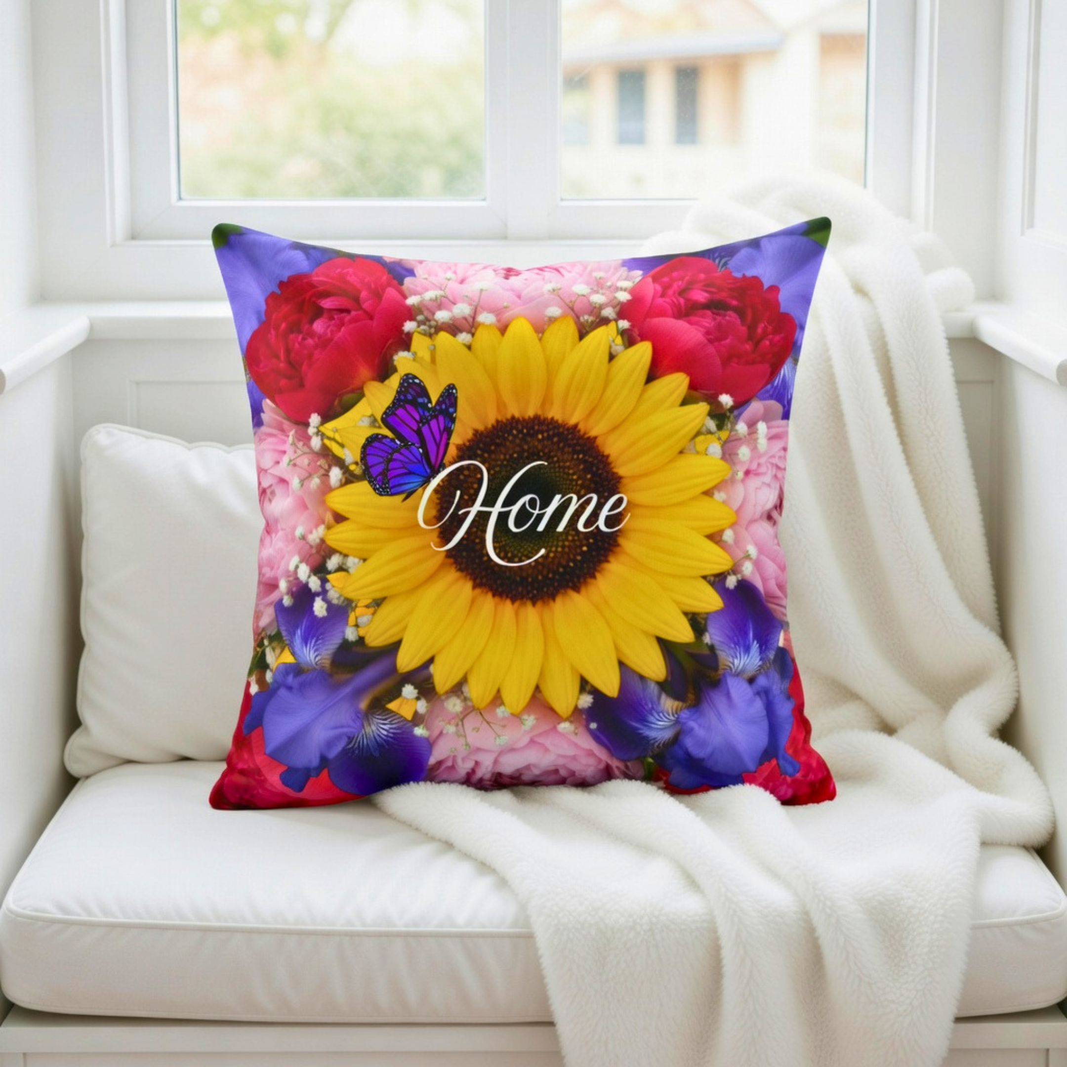 Sunflower Pillow | Floral Throw Cushion, Bright Summer Flower Decor | New Home Gift Idea product thumbnail image