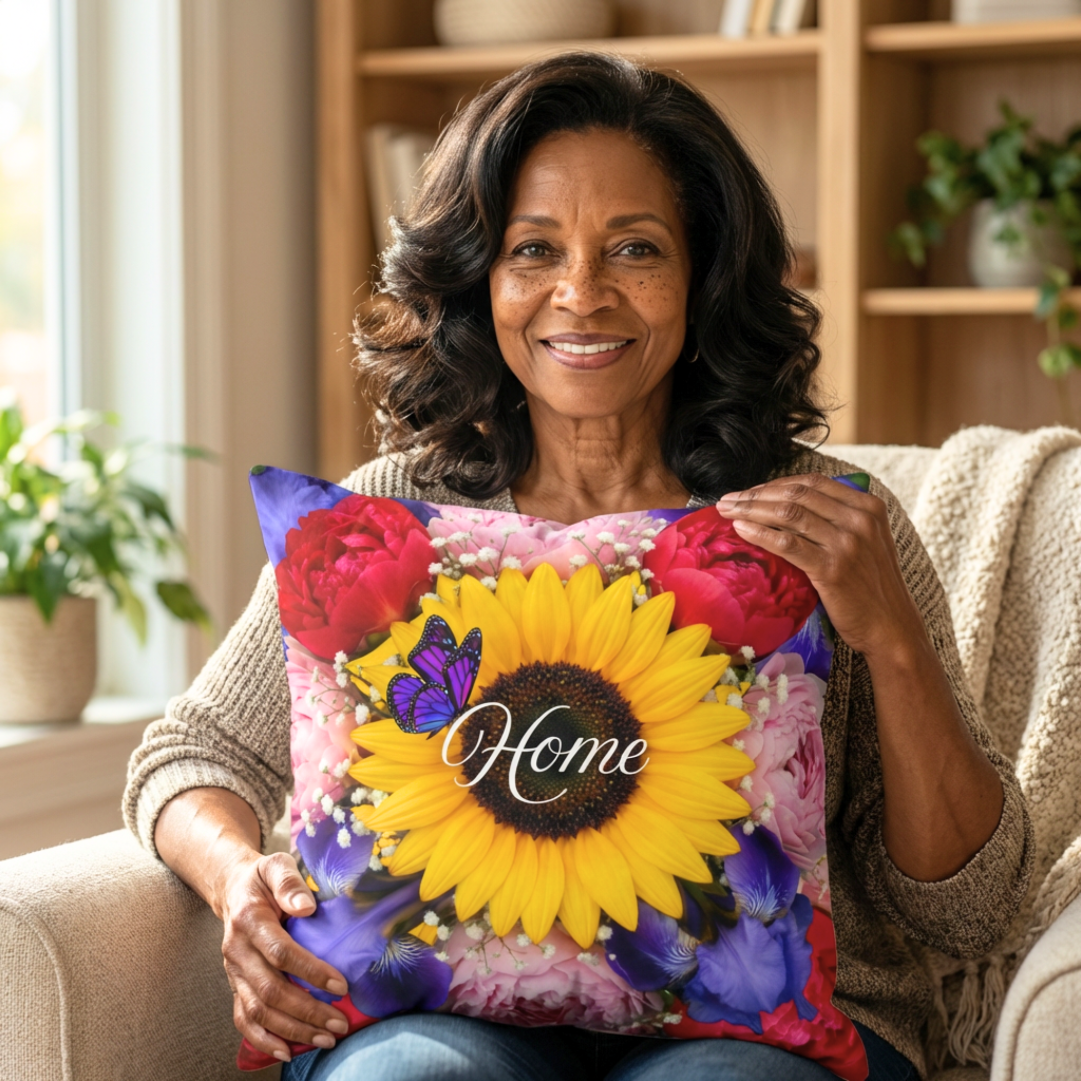 Sunflower Pillow | Floral Throw Cushion, Bright Summer Flower Decor | New Home Gift Idea product thumbnail image