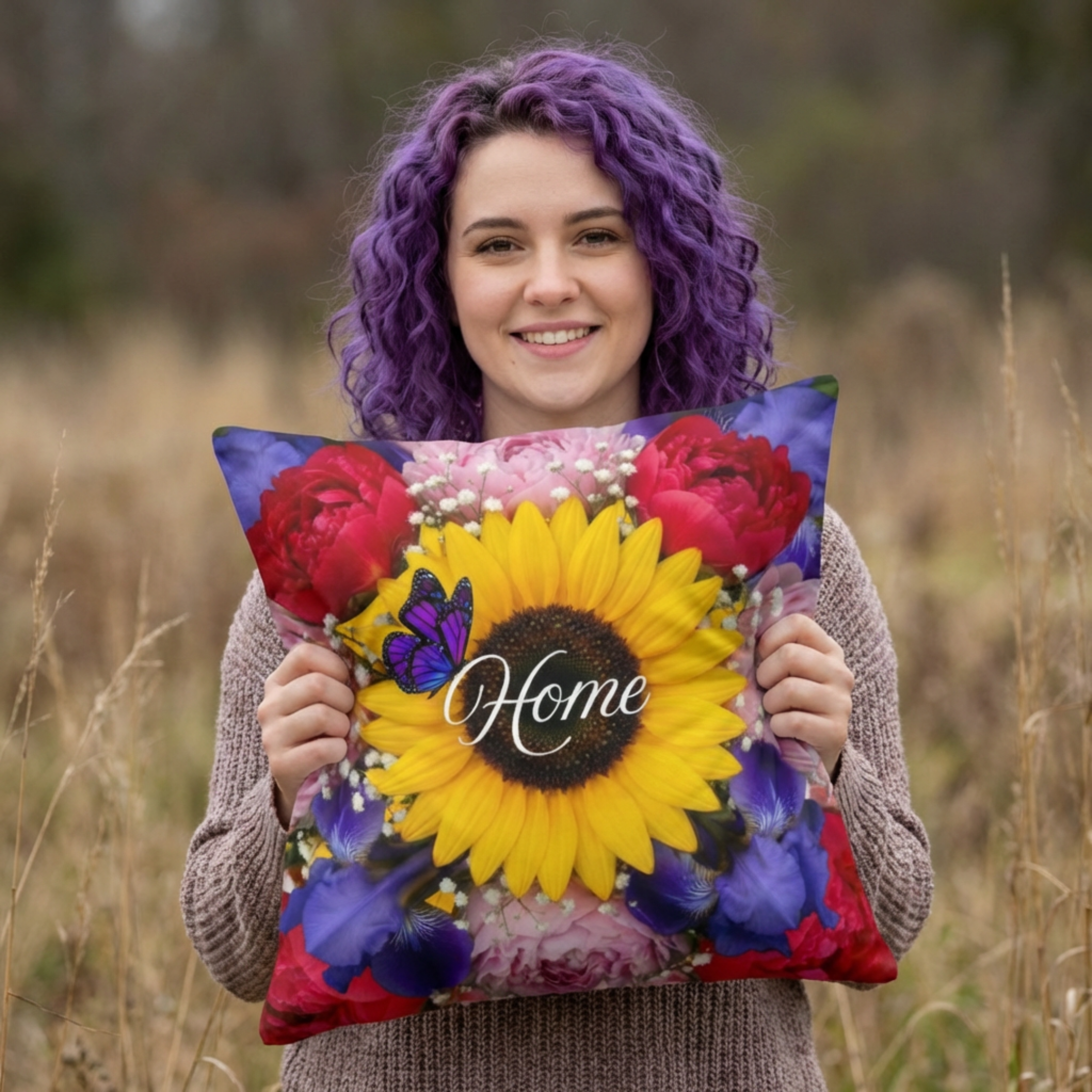 Sunflower Pillow | Floral Throw Cushion, Bright Summer Flower Decor | New Home Gift Idea product thumbnail image