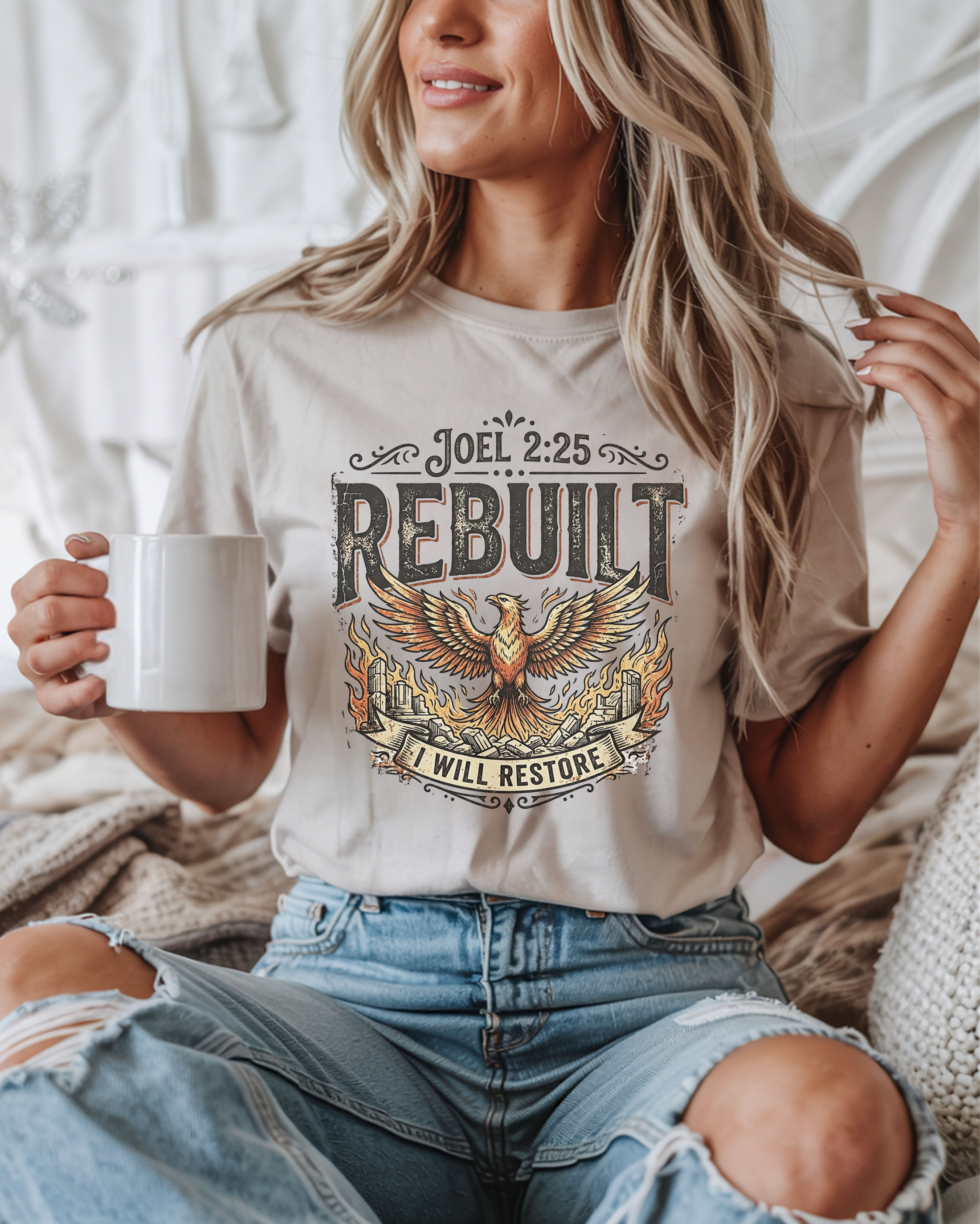 Rebuilt Joel 2:25 Phoenix T-Shirt – I Will Restore Christian Graphic Tee