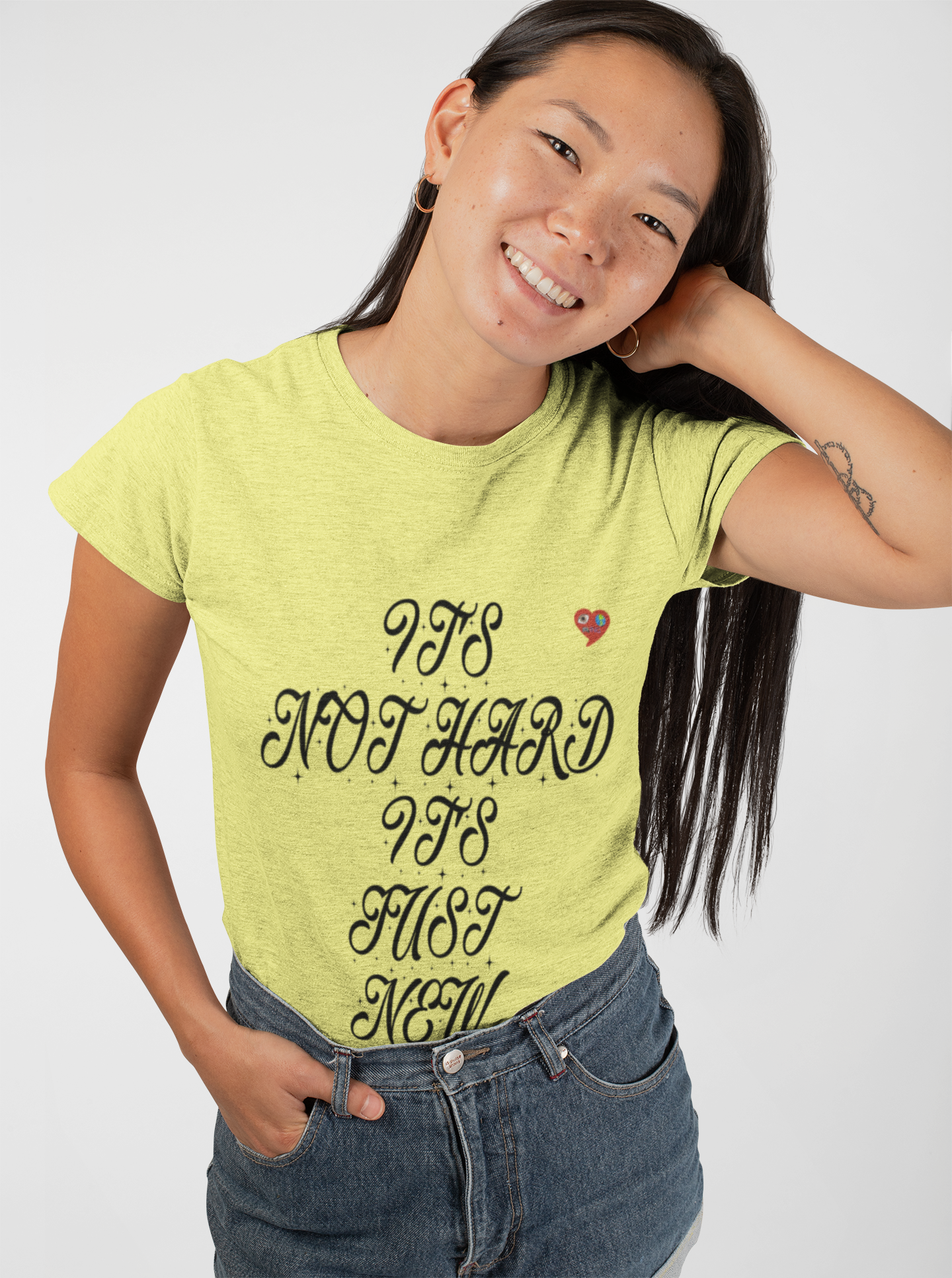It's Not Hard It's Just New T-Shirt — Retro Script Motivational Tee with Tiny Heart product thumbnail image It's Not Hard It's Just New T-Shirt — Retro Script Motivational Tee with Tiny Heart product thumbnail image