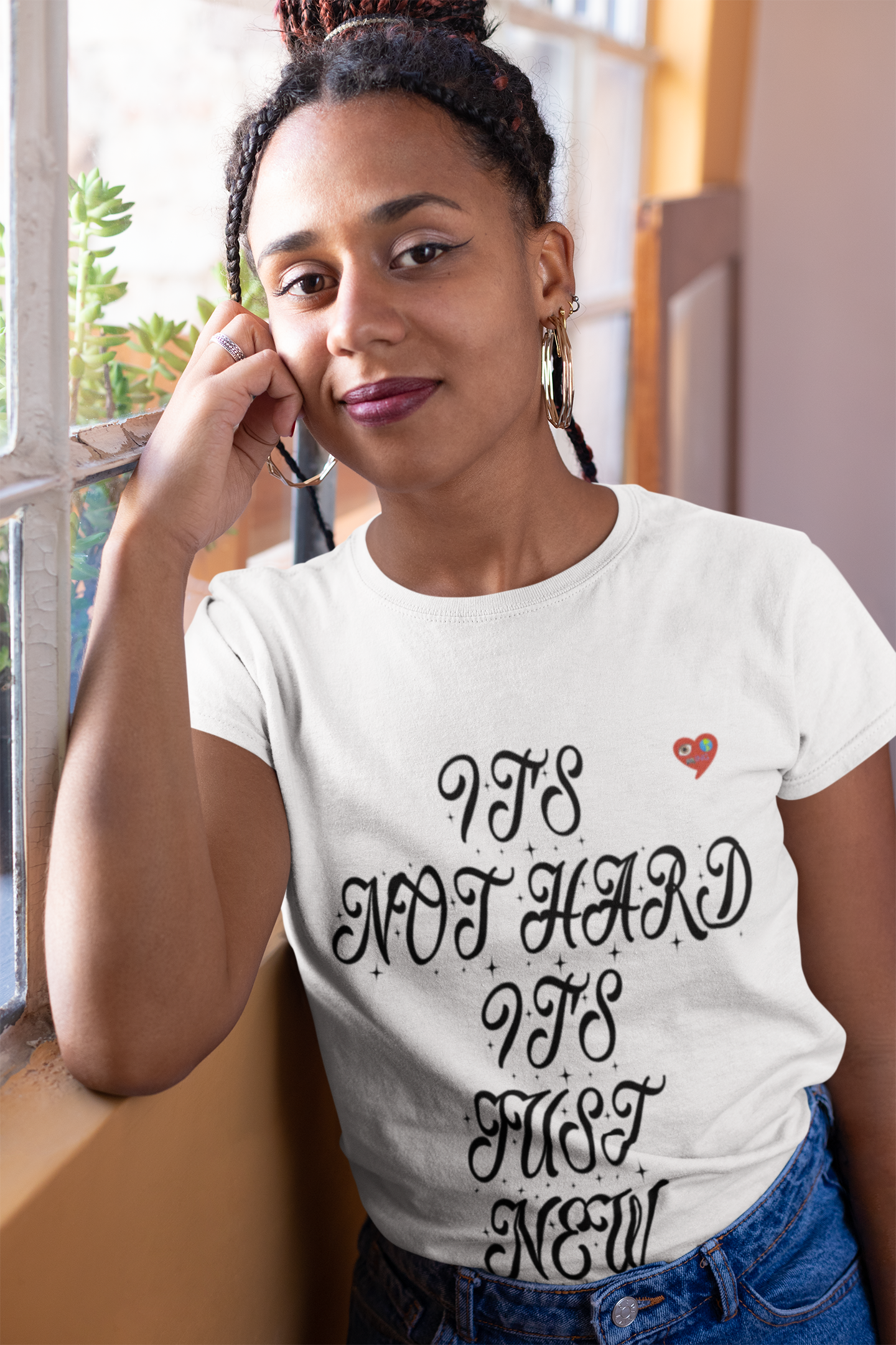 It's Not Hard It's Just New T-Shirt — Retro Script Motivational Tee with Tiny Heart product thumbnail image