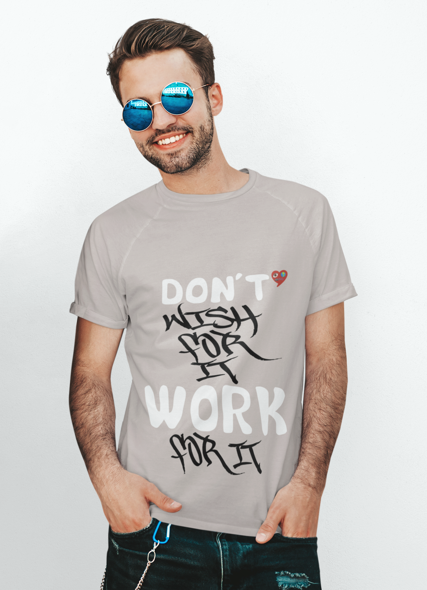 Don"t Wish For it Work for It  Tee — Graffiti Script Heart Graphic T-Shirt