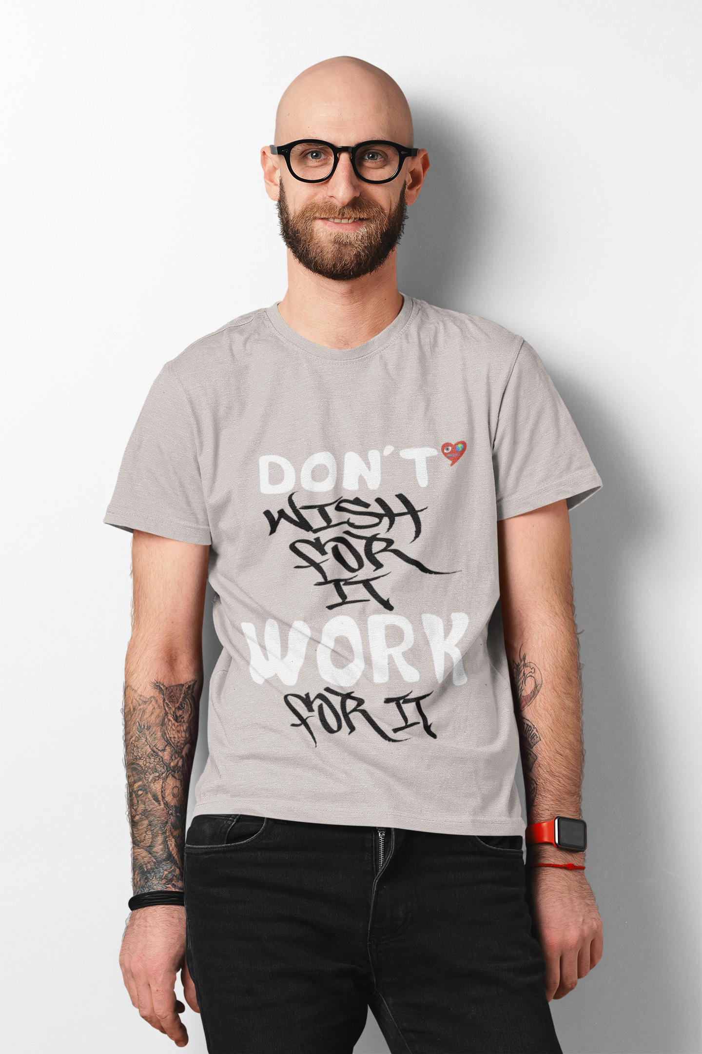 Don"t Wish For it Work for It  Tee — Graffiti Script Heart Graphic T-Shirt product thumbnail image
