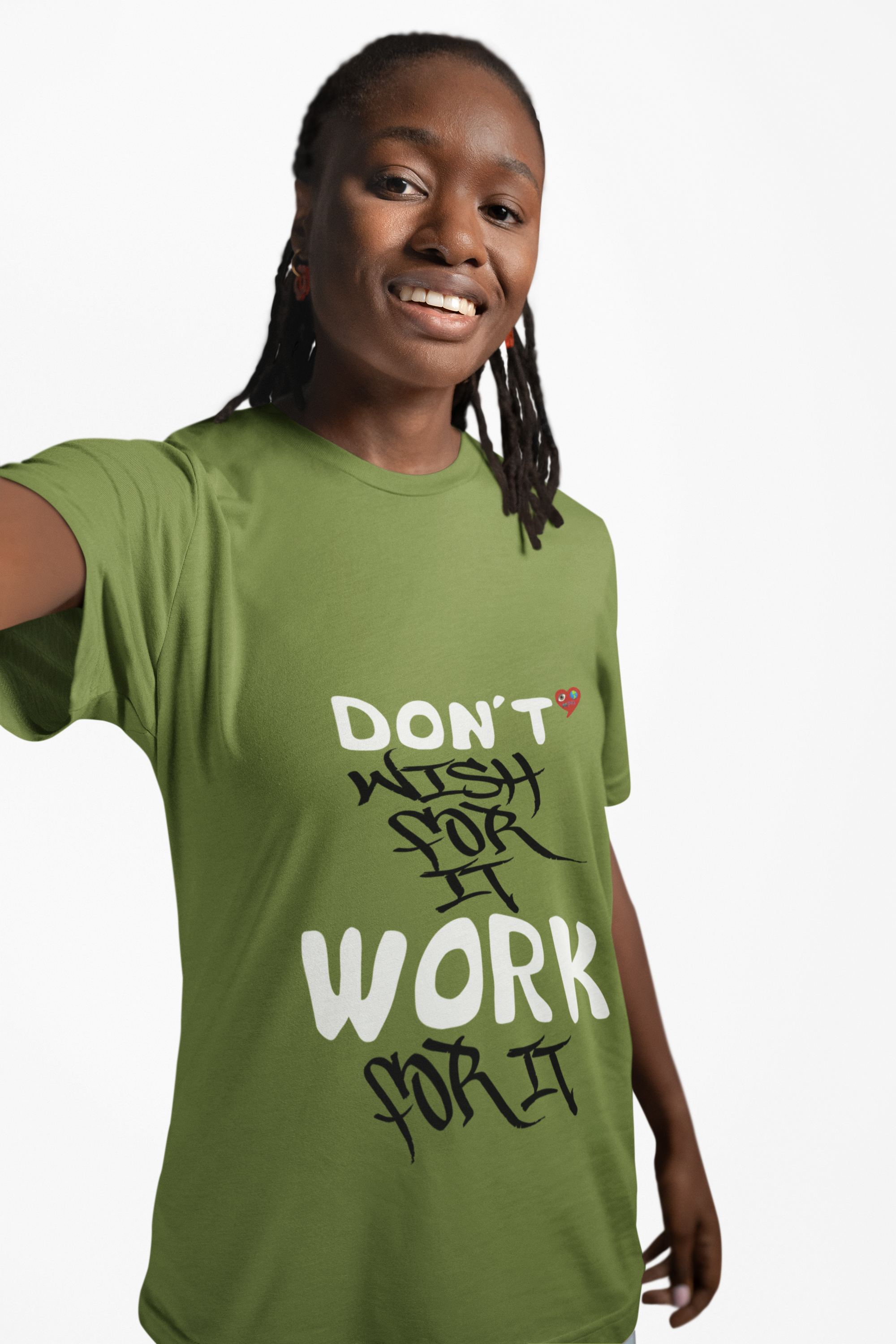Don"t Wish For it Work for It Tee — Graffiti Script Heart Graphic T-Shirt product thumbnail image Don"t Wish For it Work for It Tee — Graffiti Script Heart Graphic T-Shirt product thumbnail image