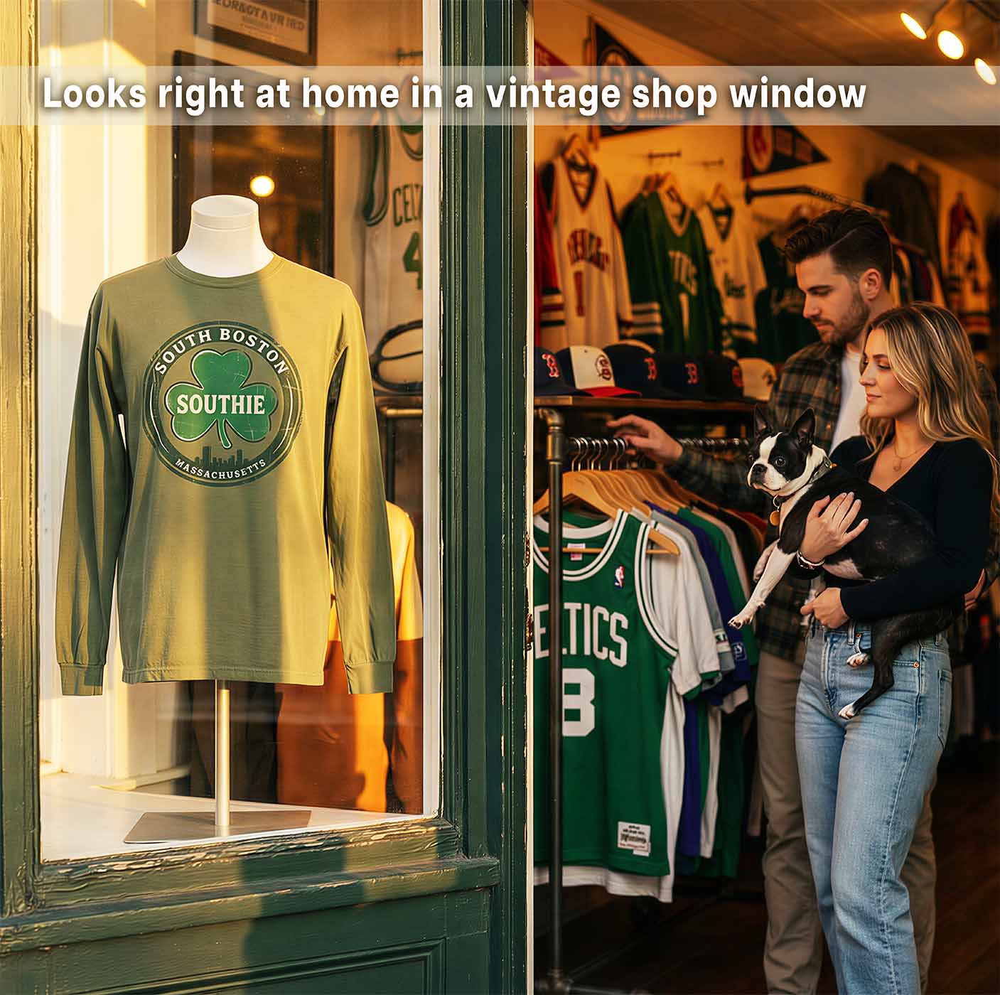 Vintage look South Boston Shamrock Comfort Colors® long sleeve shirt for Irish neighborhood pride