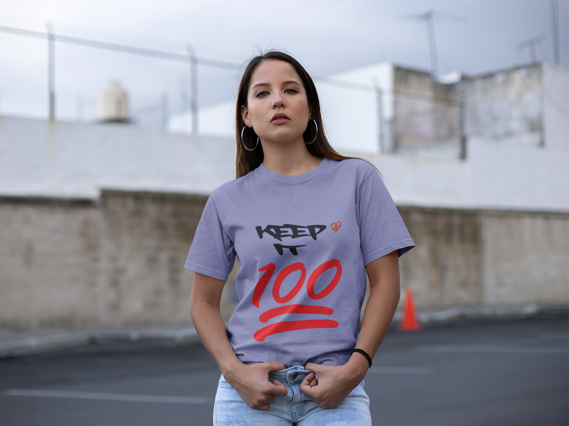 Keep It 100 T‑Shirt — Red 100 Emoji Graphic Tee product thumbnail image