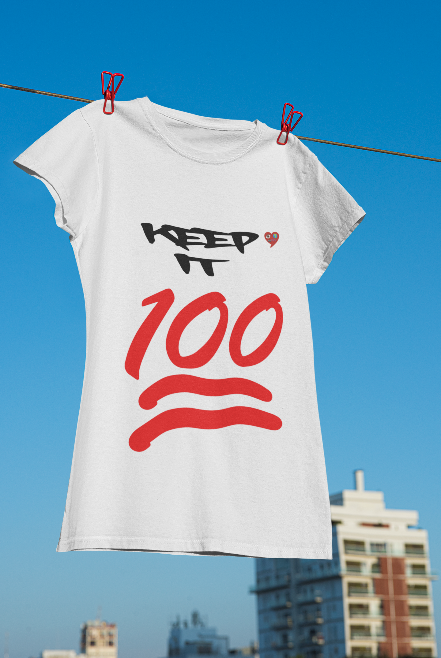 Keep It 100 T‑Shirt — Red 100 Emoji Graphic Tee product thumbnail image