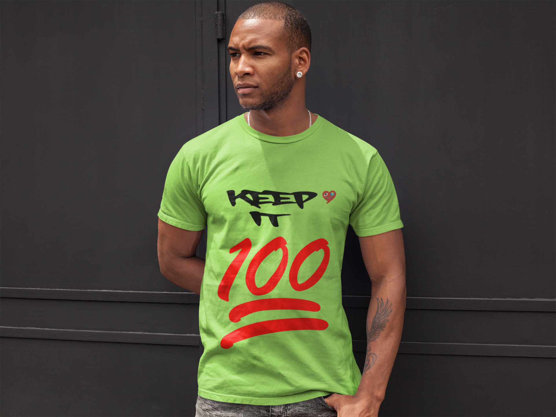 Keep It 100 T‑Shirt — Red 100 Emoji Graphic Tee product thumbnail image