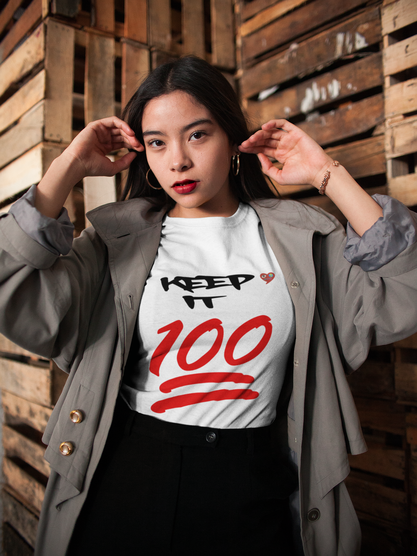 Keep It 100 T‑Shirt — Red 100 Emoji Graphic Tee product thumbnail image