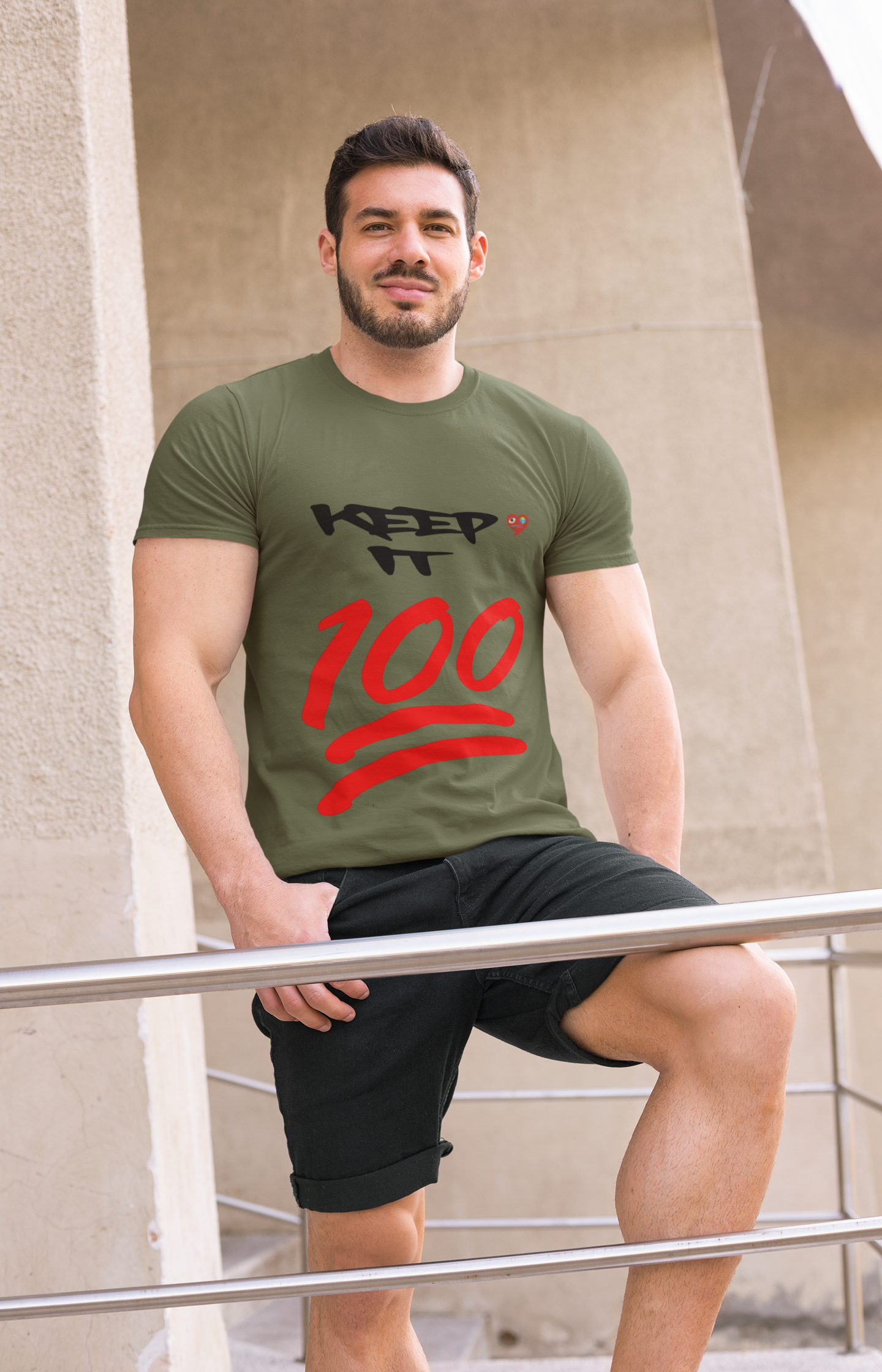 Keep It 100 T‑Shirt — Red 100 Emoji Graphic Tee product thumbnail image
