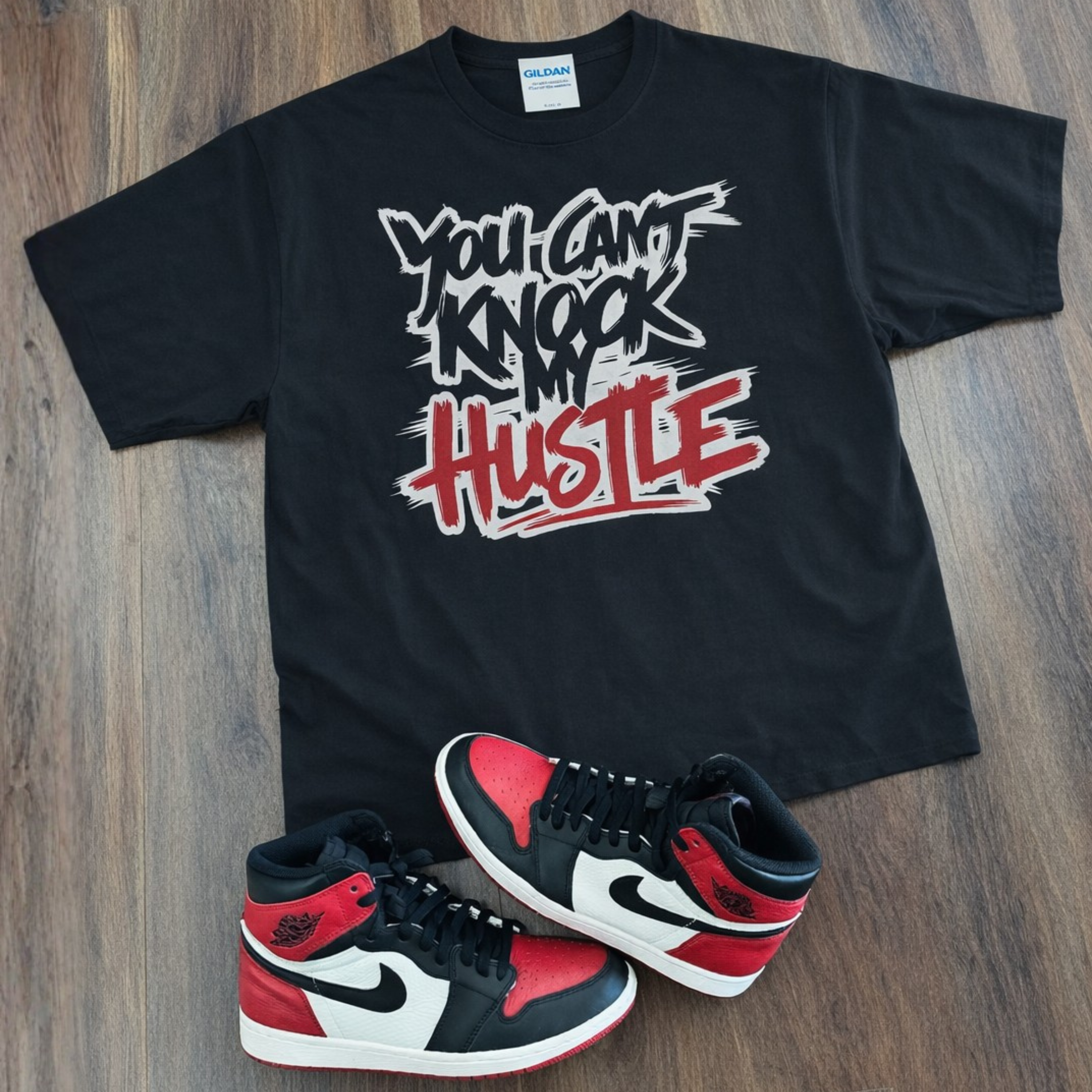 Unisex Softstyle You Can't Knock My Hustle T-Shirt in Red/Black/Silver product thumbnail image