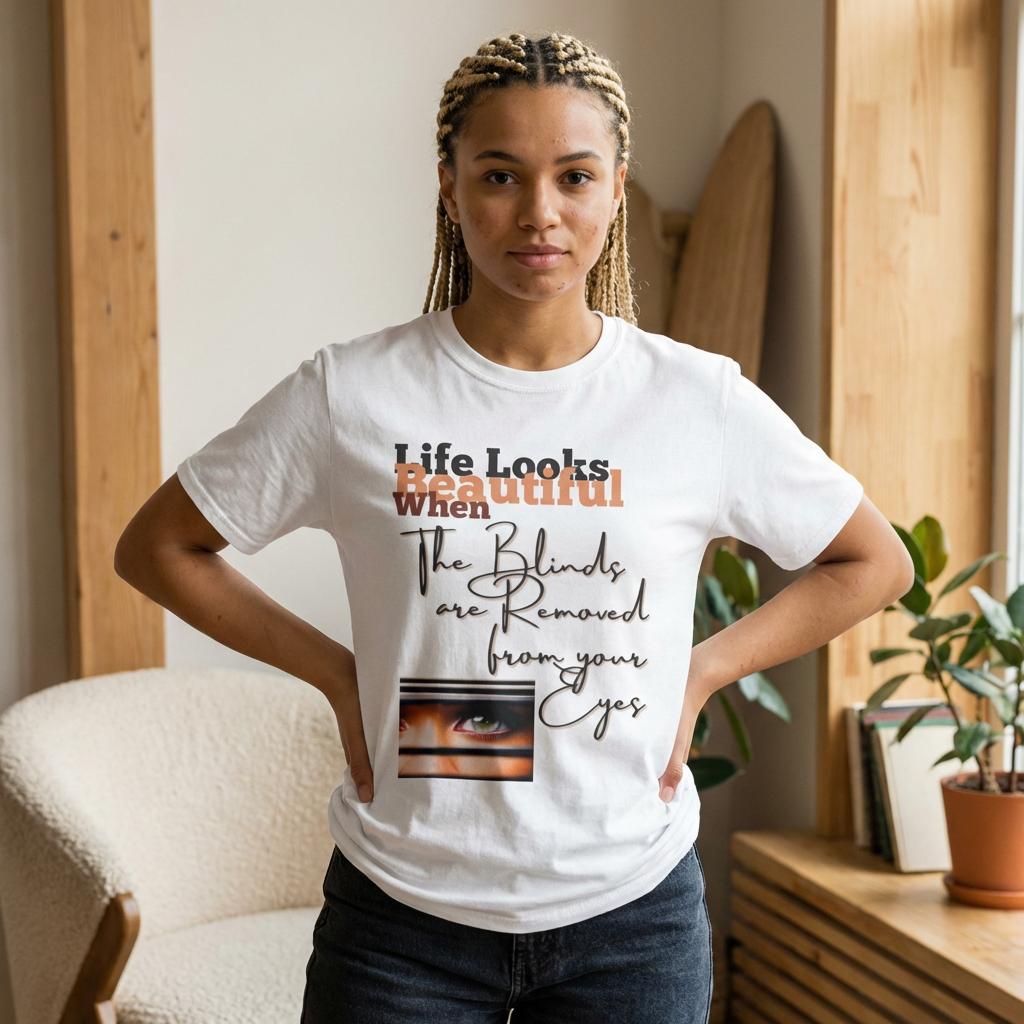 Life Looks Beautiful When the Blinds Are Removed from Your Eyes - Graphic Tee product thumbnail image Life Looks Beautiful When the Blinds Are Removed from Your Eyes - Graphic Tee product thumbnail image