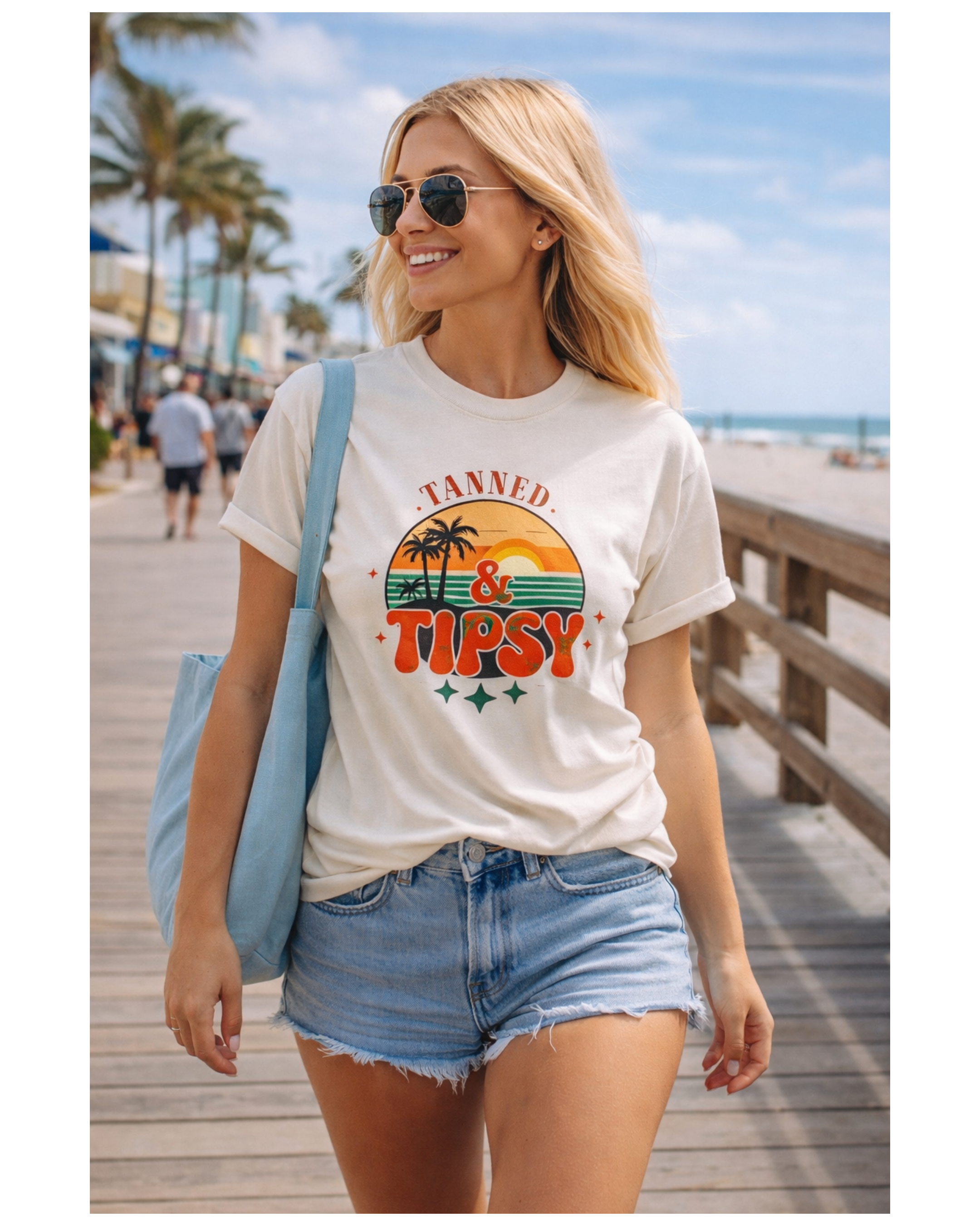 Tanned &amp; Tipsy Retro Palm Beach T-Shirt product thumbnail image