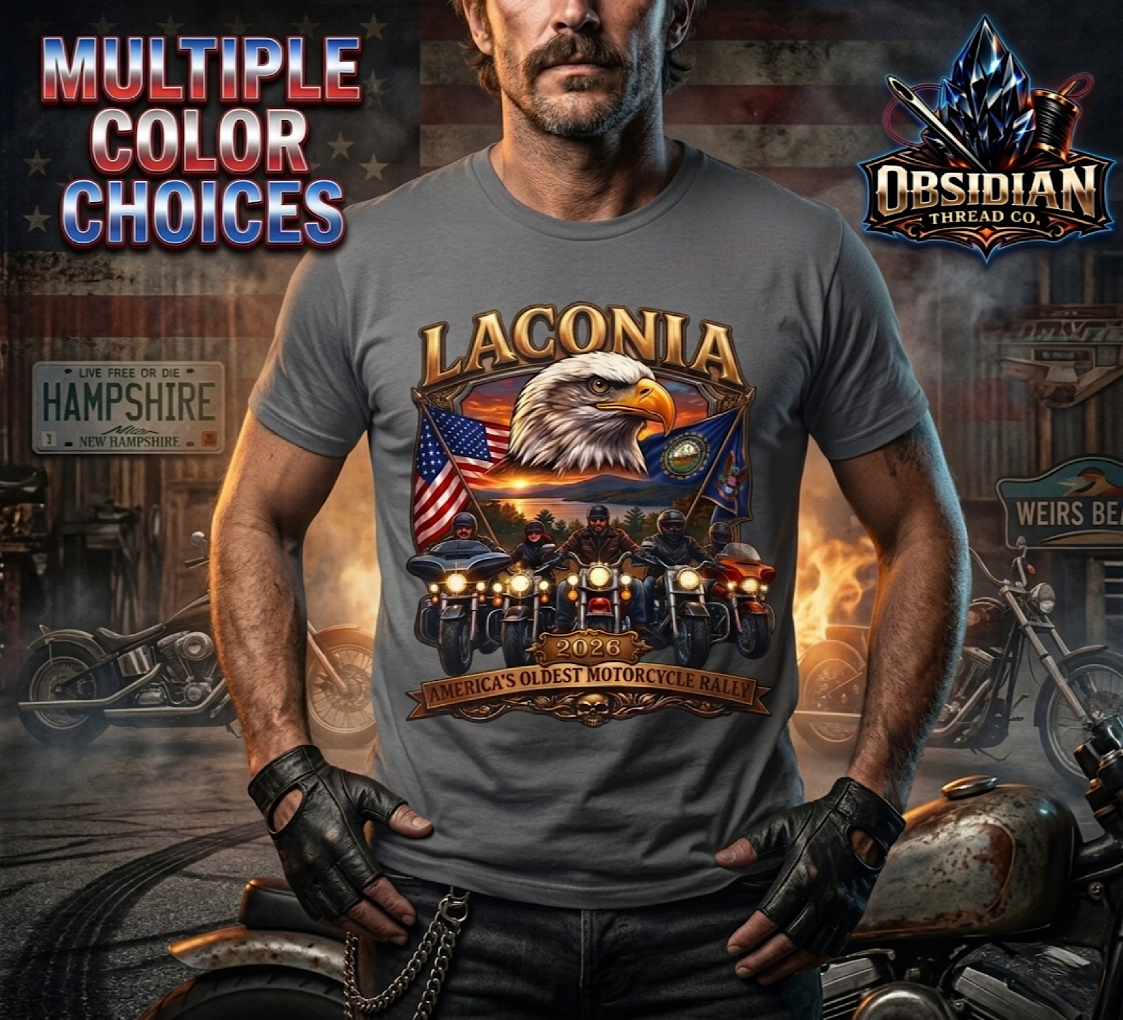 Laconia Bike Week 2026 Shirt Eagle Biker Rally NH Motorcycle USA Tee No Harley
