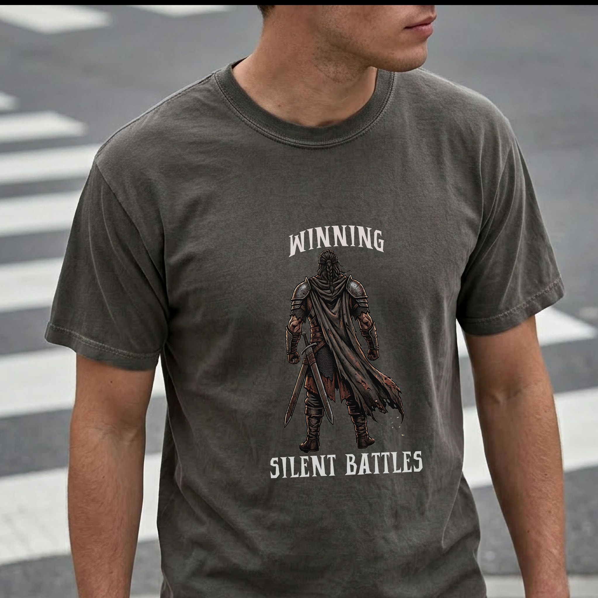 Winning Silent Battles Graphic Tee – Stoic Warrior Shirt – Motivational Tee