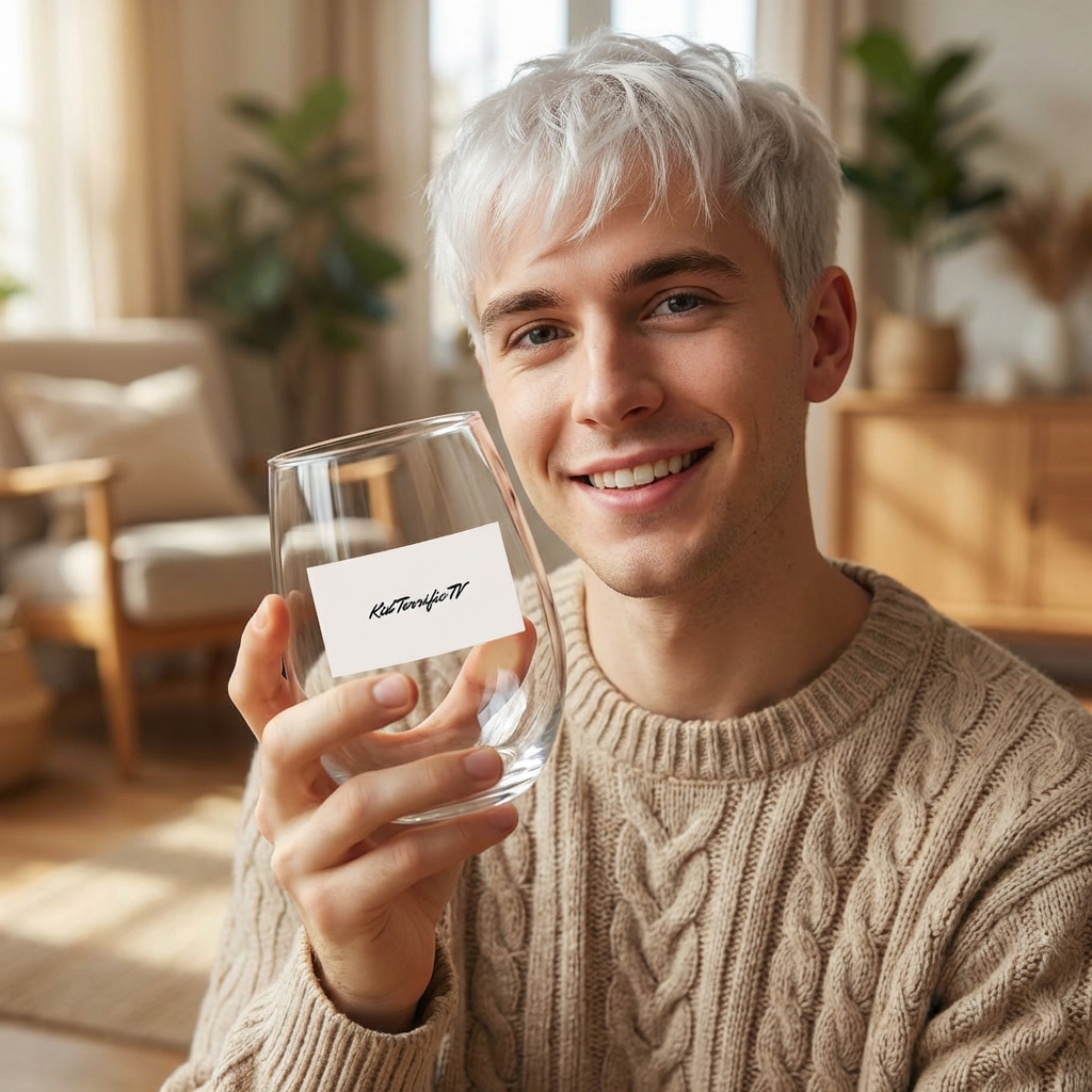 Engraved Stemless Wine Glass — 11.5oz Personalized "KidTerrificTV" product thumbnail image