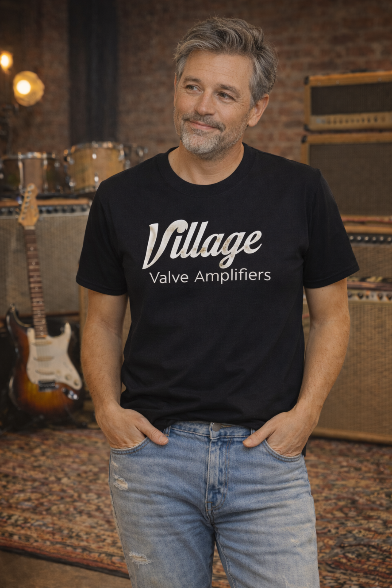 Village Valve Amplifiers T‑Shirt — Retro Tube Amp Logo Tee for Audiophiles