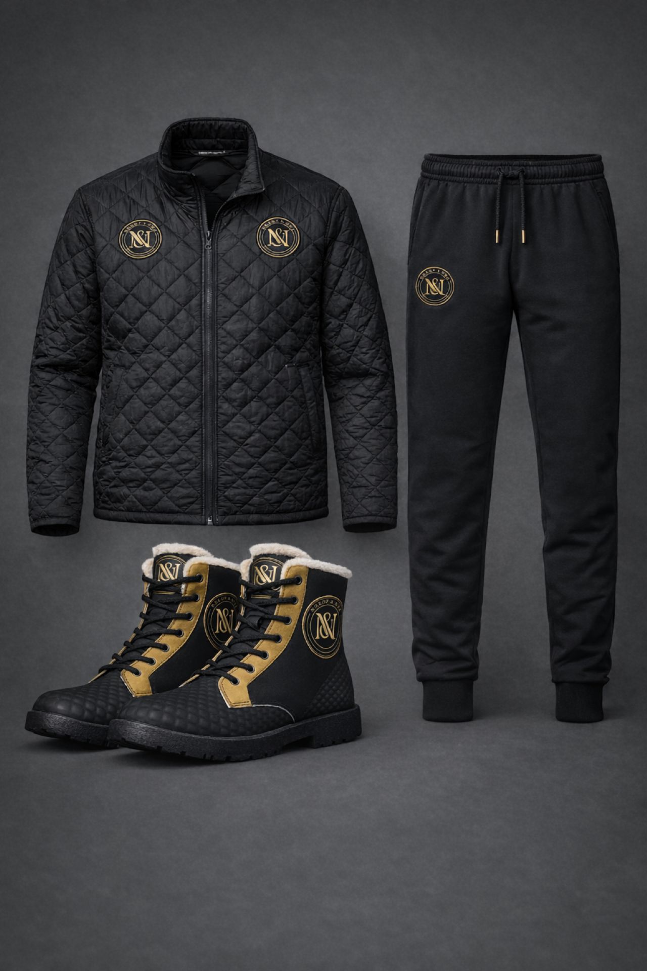 Embroidered Laurel Monogram Joggers — Gold Crest Fleece Sweatpants product thumbnail image Embroidered Laurel Monogram Joggers — Gold Crest Fleece Sweatpants product thumbnail image