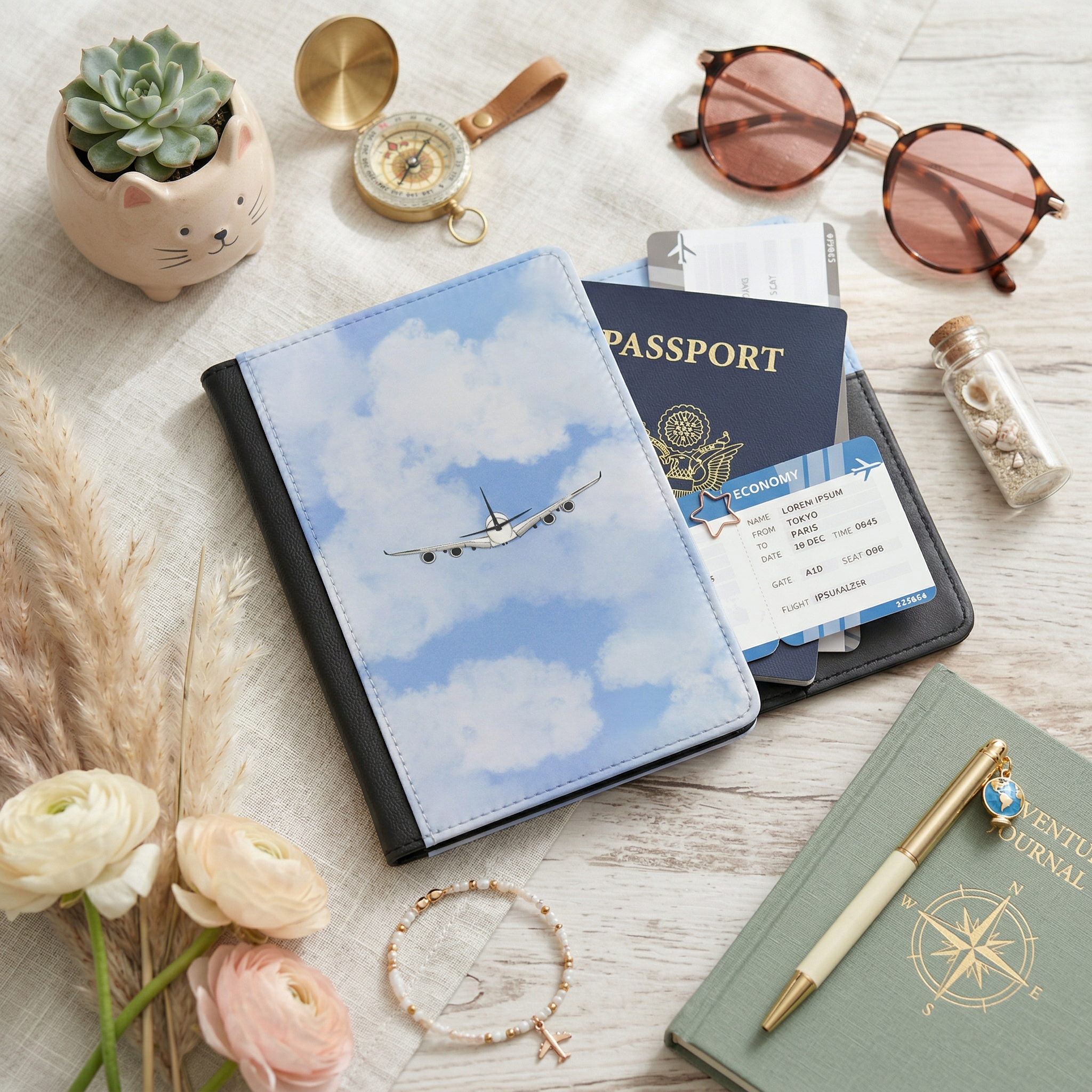 Sky &amp; Clouds Airplane Passport Cover - Blue Travel Wallet product thumbnail image