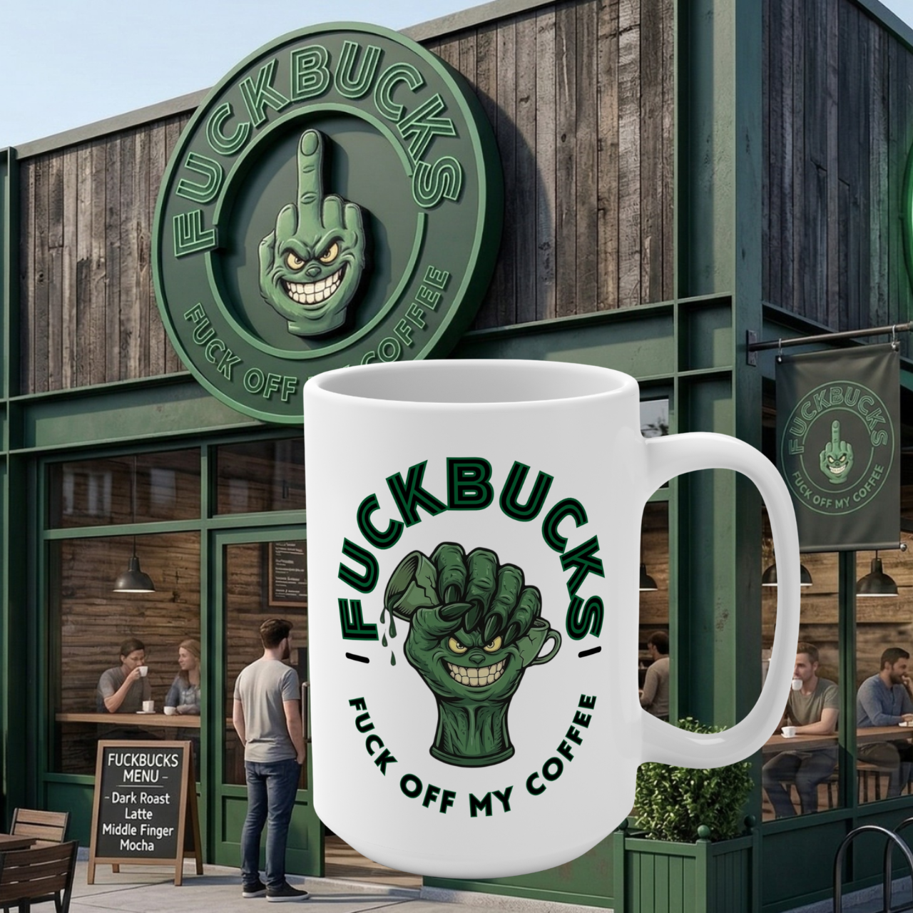 15oz Coffee Mug — “F*ckbucks” Funny Anti-Coffee Chain Design