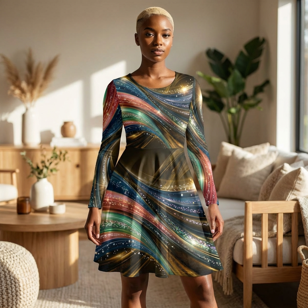 Sparkling Wave Dance Dress — Long Sleeve Women’s Performance Dress product thumbnail image Sparkling Wave Dance Dress — Long Sleeve Women’s Performance Dress product thumbnail image