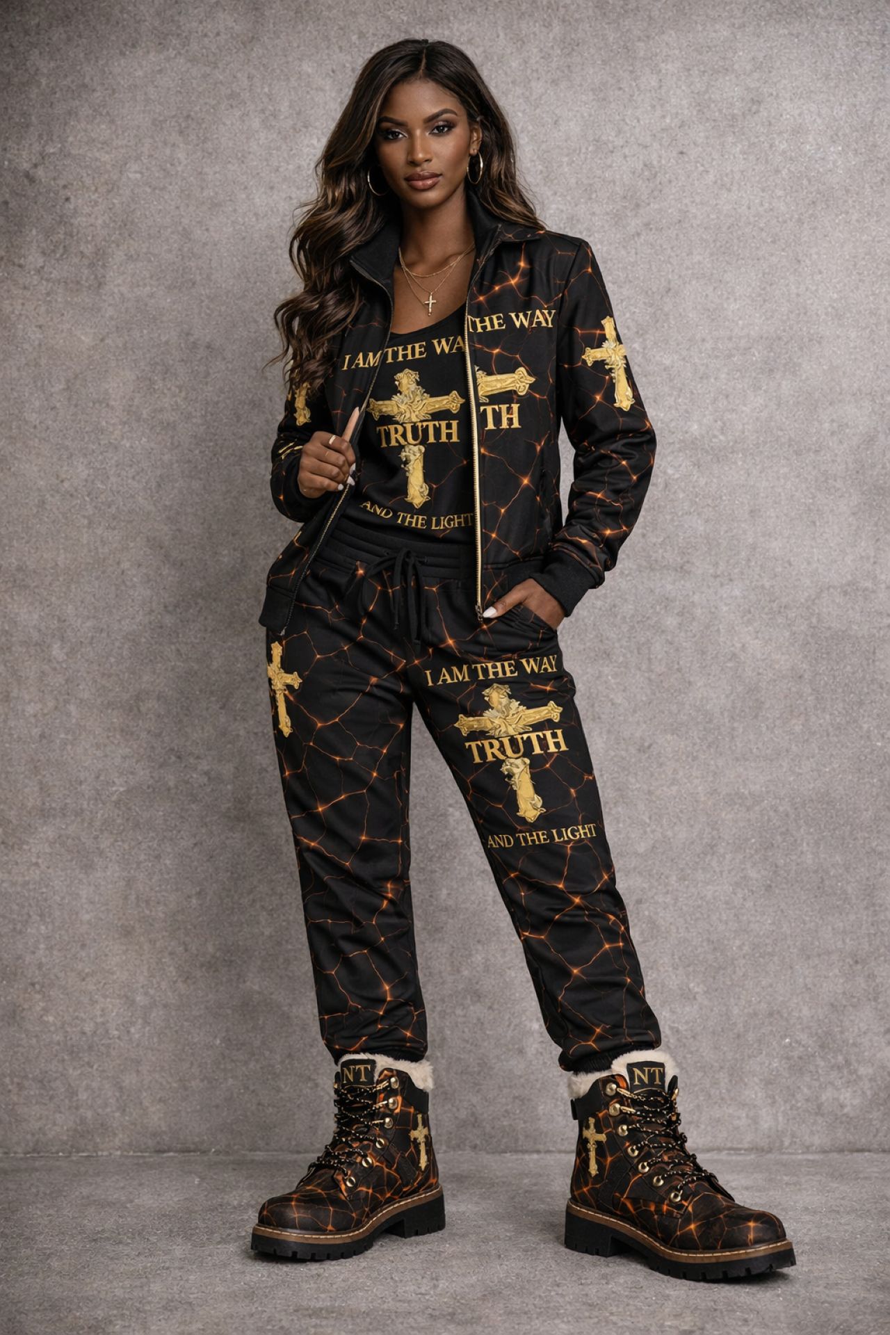 NYE Women's Fur-Lined Leather Boots — "I Am the Way, the Truth and the Life" Cross Design product thumbnail image