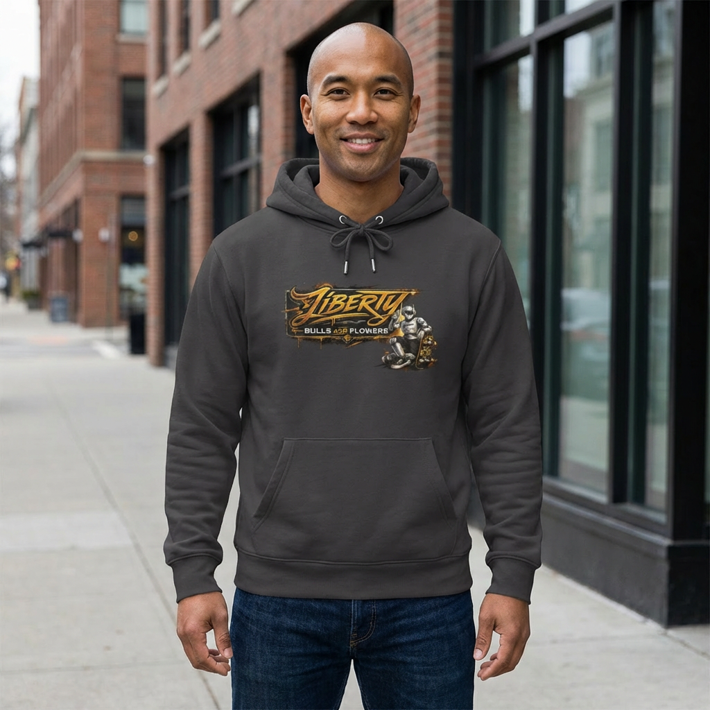 King Graphic Hoodie — Vintage 'Liberty' Crest &amp; Retro Poster Back Print