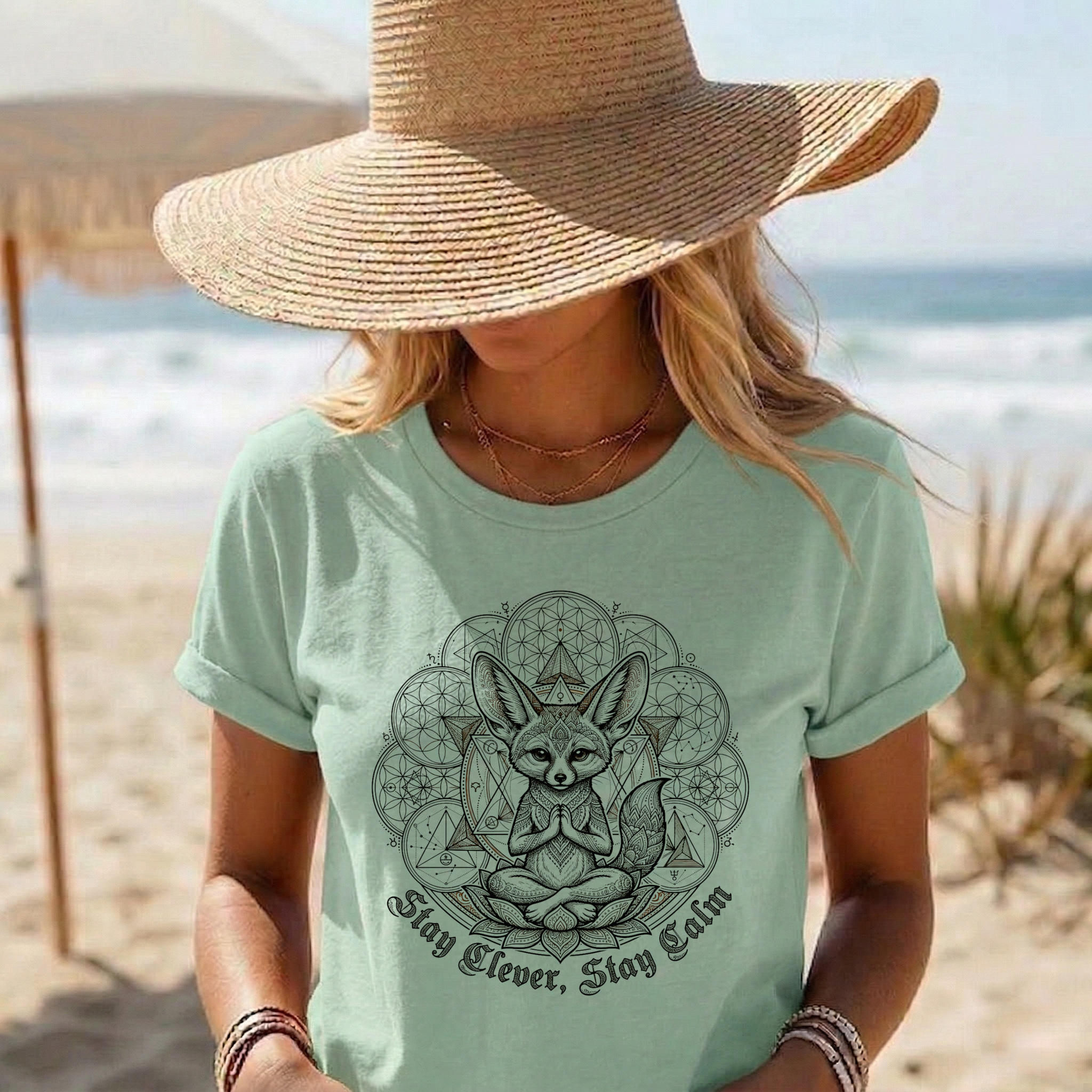 Meditating Fox Lotus Flower Shirt | Stay Clever Stay Calm | Sacred Geometry Zen Yoga Apparel product thumbnail image Meditating Fox Lotus Flower Shirt | Stay Clever Stay Calm | Sacred Geometry Zen Yoga Apparel product thumbnail image