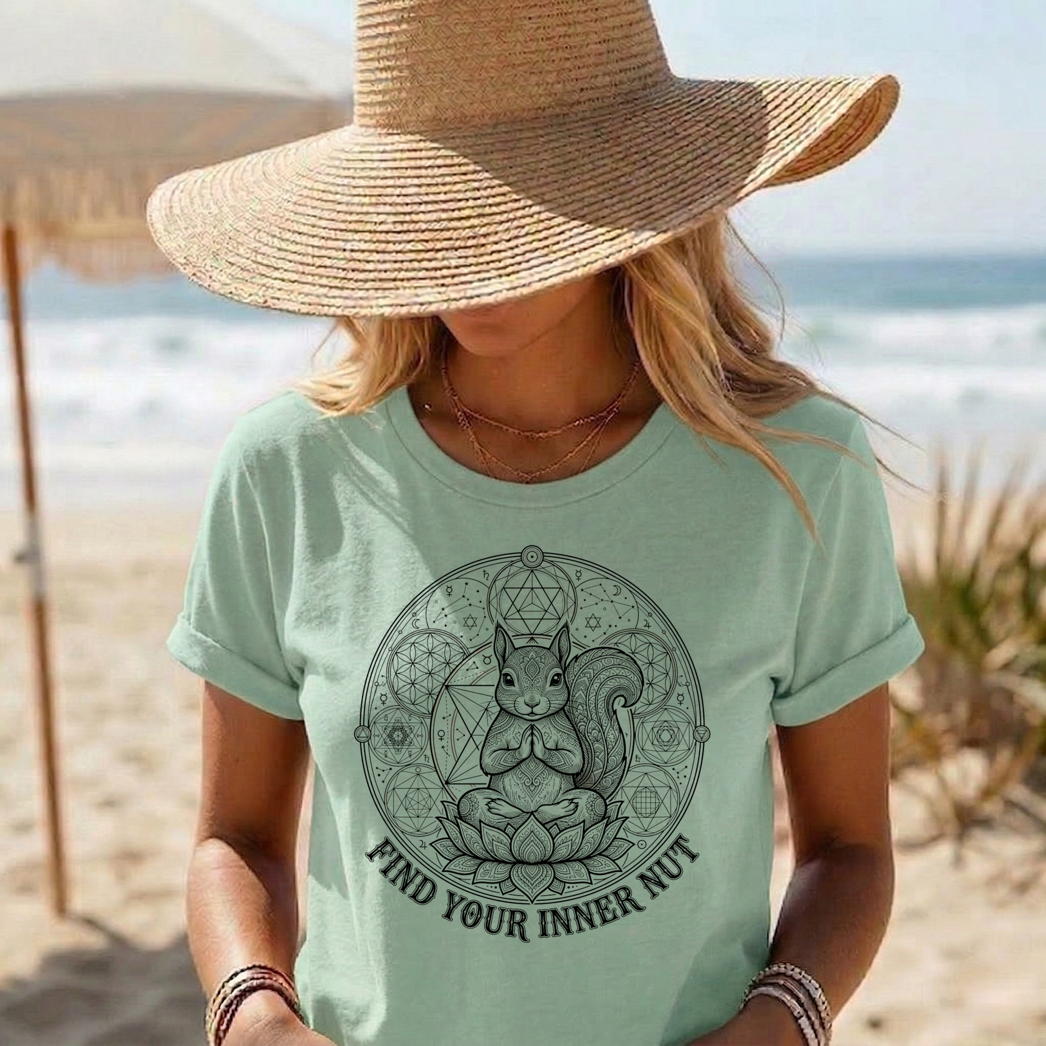 Meditating Squirrel Lotus Flower Shirt | Find Your Inner Nut | Sacred Geometry Zen Yoga Apparel