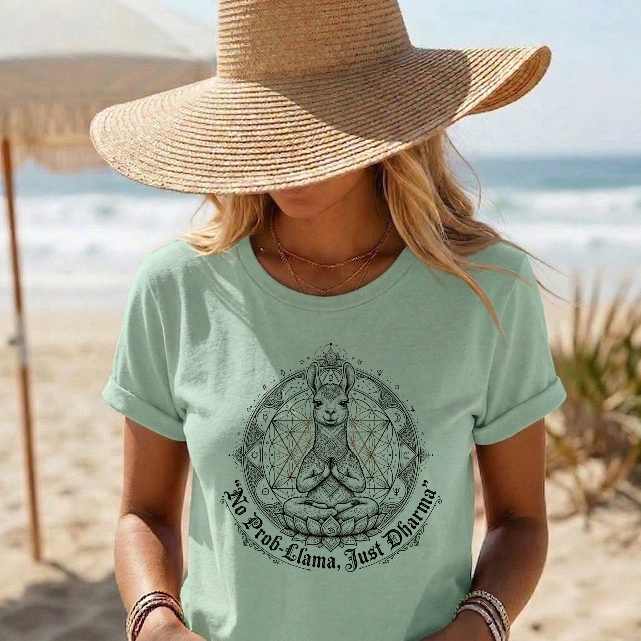 Meditating Llama Lotus Flower Shirt | No Prob Llama Just Dharma | Zen Sacred Geometry Yoga Art Apparel product thumbnail image