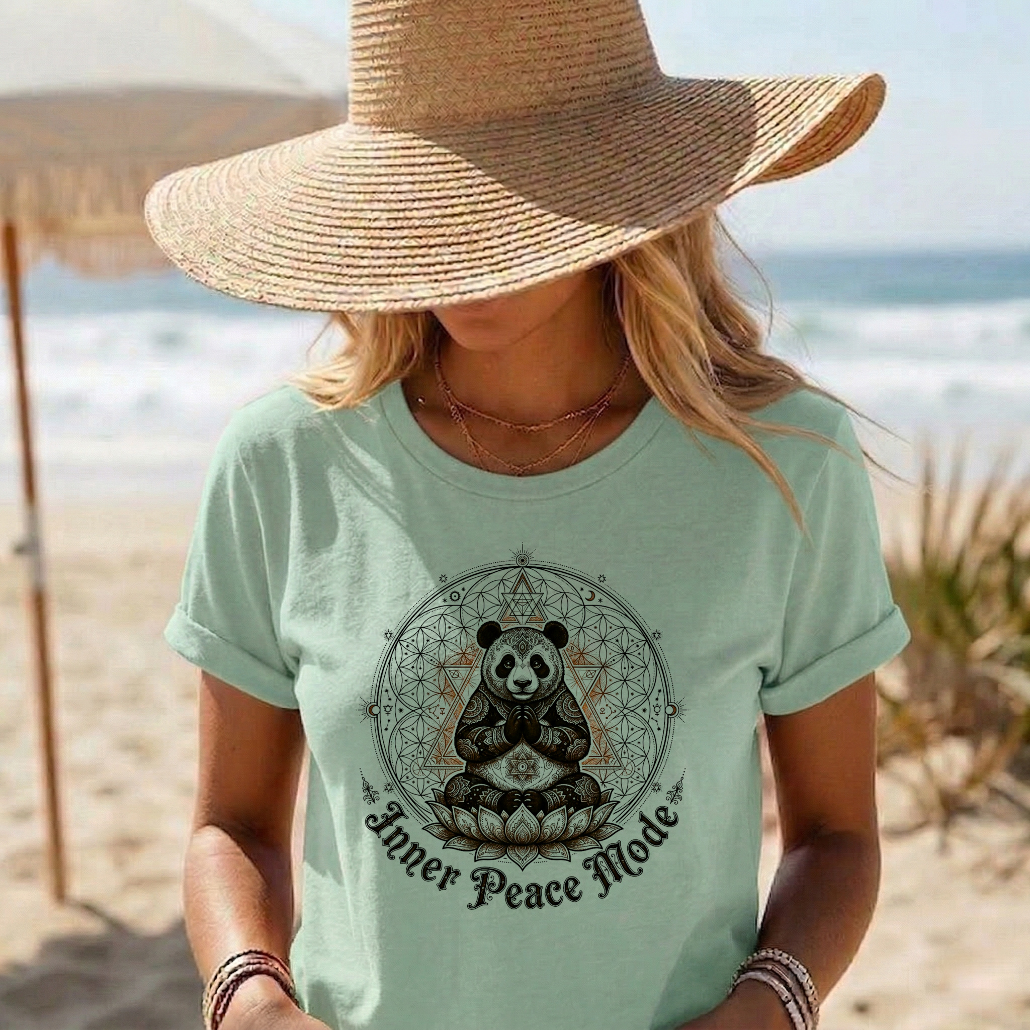 Meditating Panda Lotus Flower Shirt | Inner Peace Mode | Sacred Geometry Art Apparel product thumbnail image