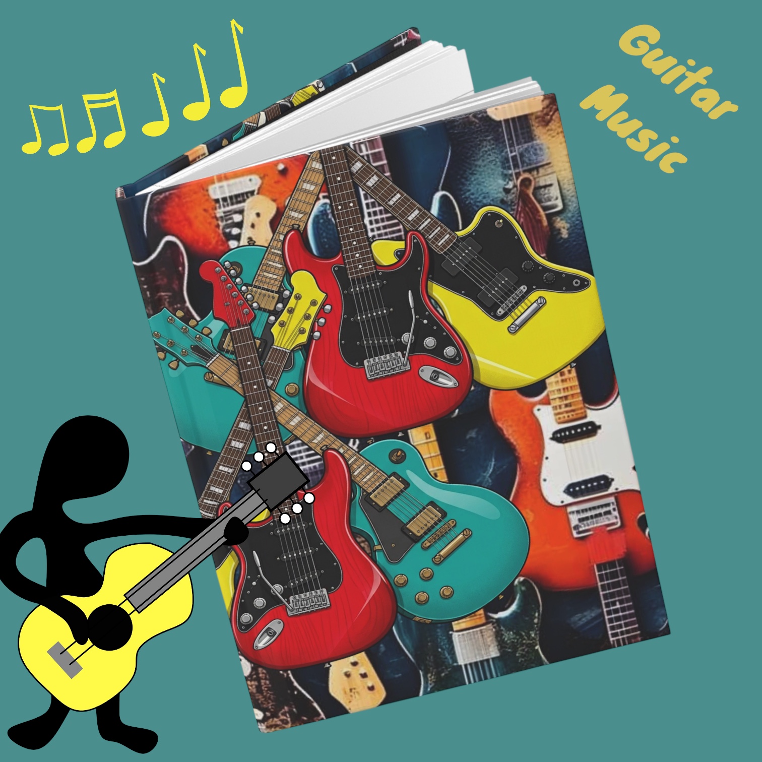 Electric Guitar Pattern Hardcover Journal — Colorful Rock Music Notebook product thumbnail image Electric Guitar Pattern Hardcover Journal — Colorful Rock Music Notebook product thumbnail image